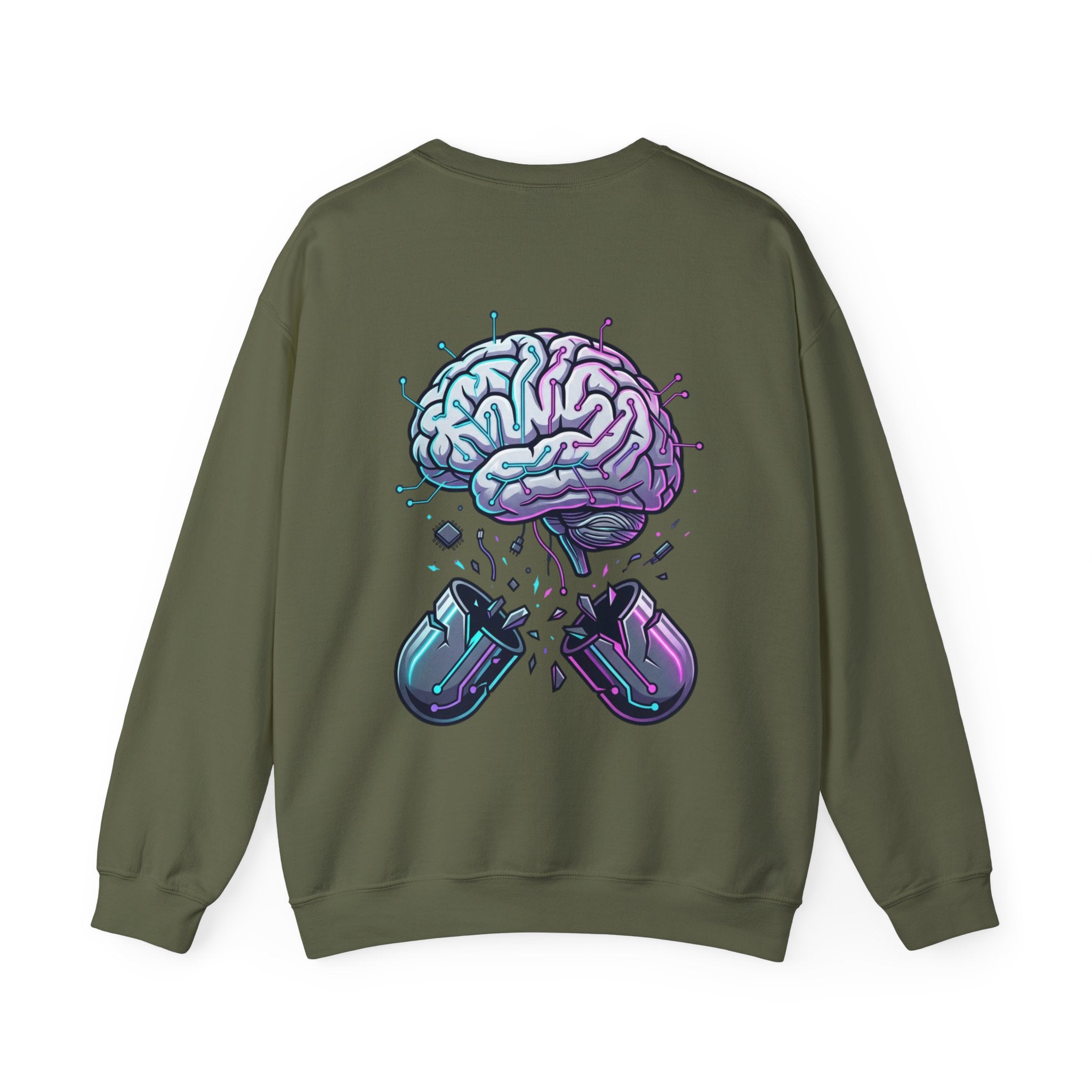 Crewneck Sweatshirt — Vaporwave Brain & Broken Mouse Graphic