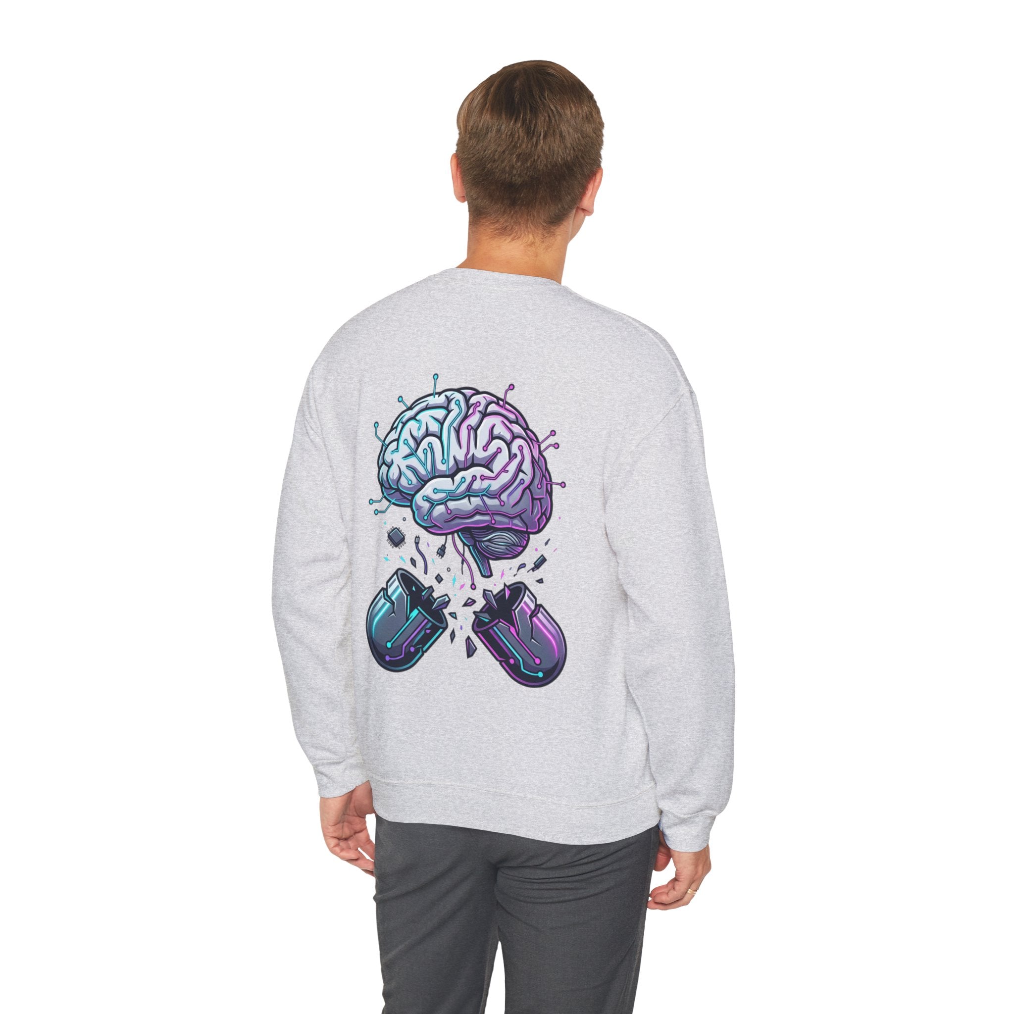 Crewneck Sweatshirt — Vaporwave Brain & Broken Mouse Graphic