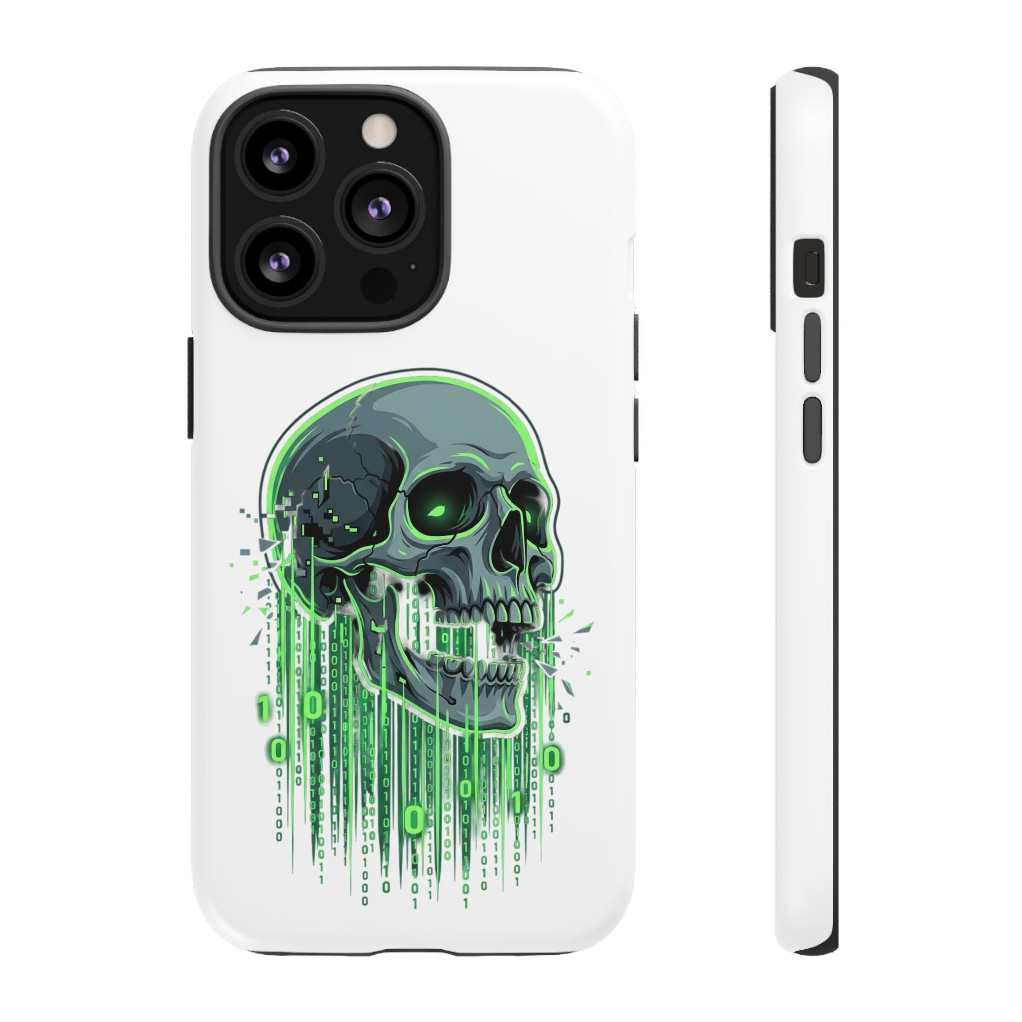 Skull Matrix Phone Case — Neon Green Cyberpunk Protective Case