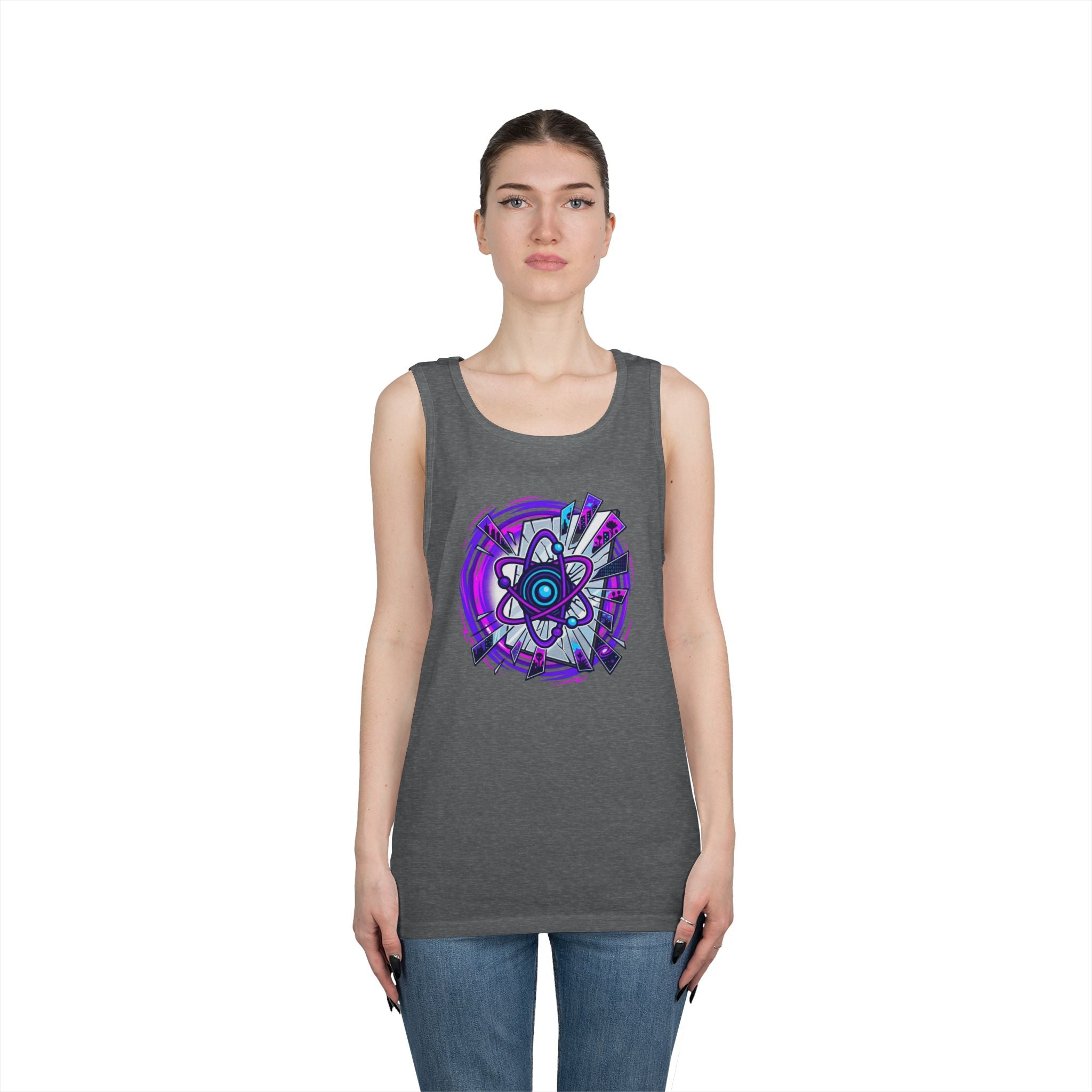 Atomic Vibe Tank Top — Neon Purple Science Atom Graphic