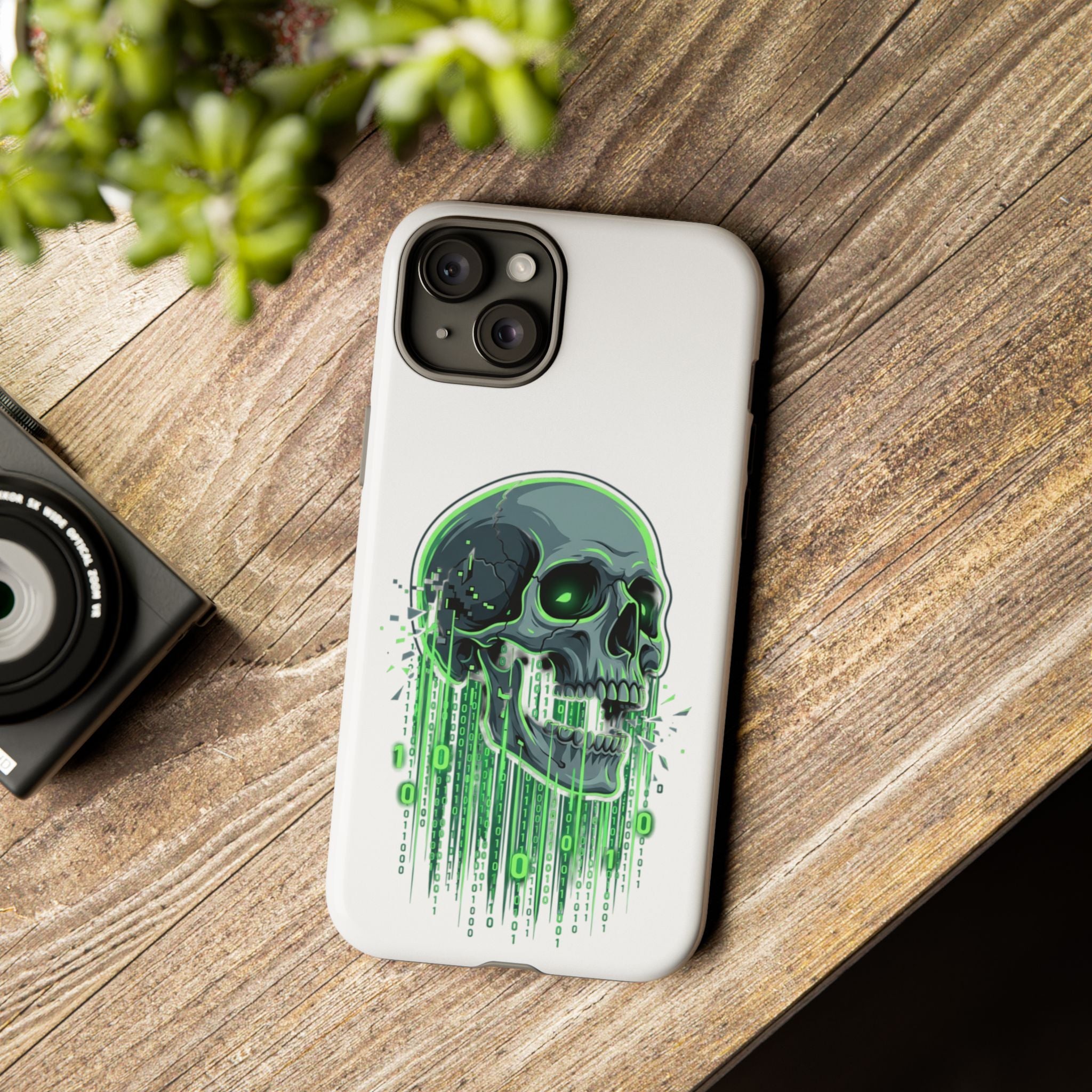 Skull Matrix Phone Case — Neon Green Cyberpunk Protective Case