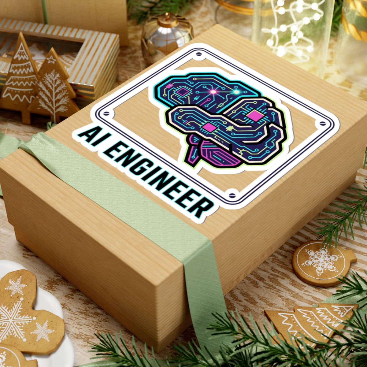 AI Engineer Circuit Brain Sticker | Kiss-Cut Sticker