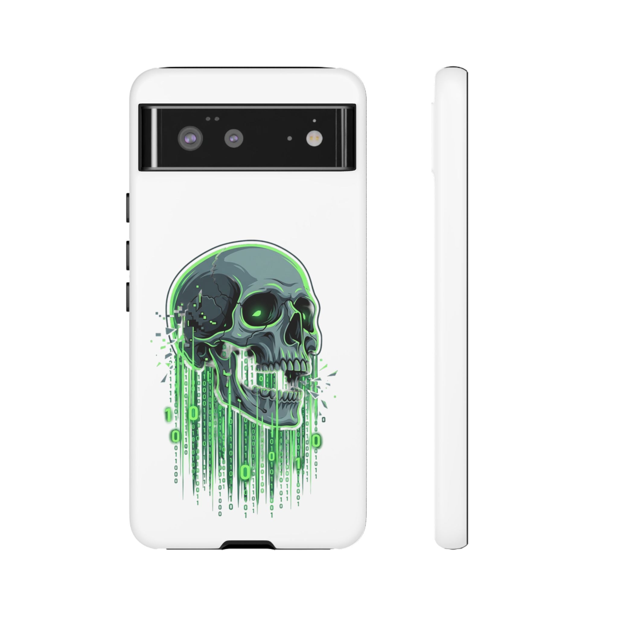 Skull Matrix Phone Case — Neon Green Cyberpunk Protective Case