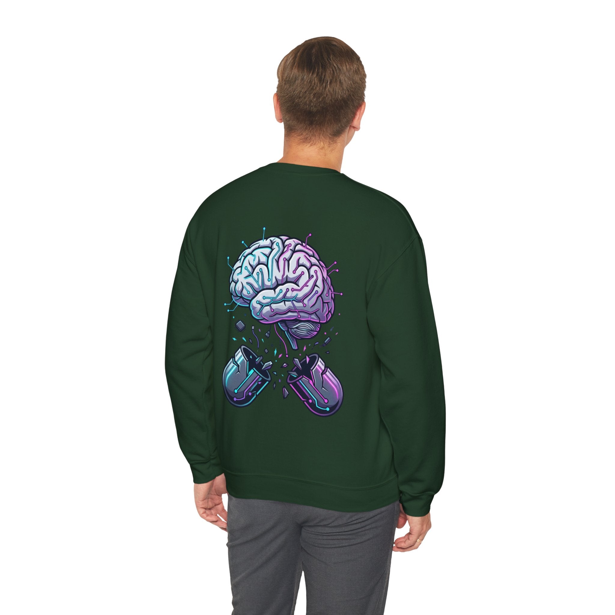 Crewneck Sweatshirt — Vaporwave Brain & Broken Mouse Graphic