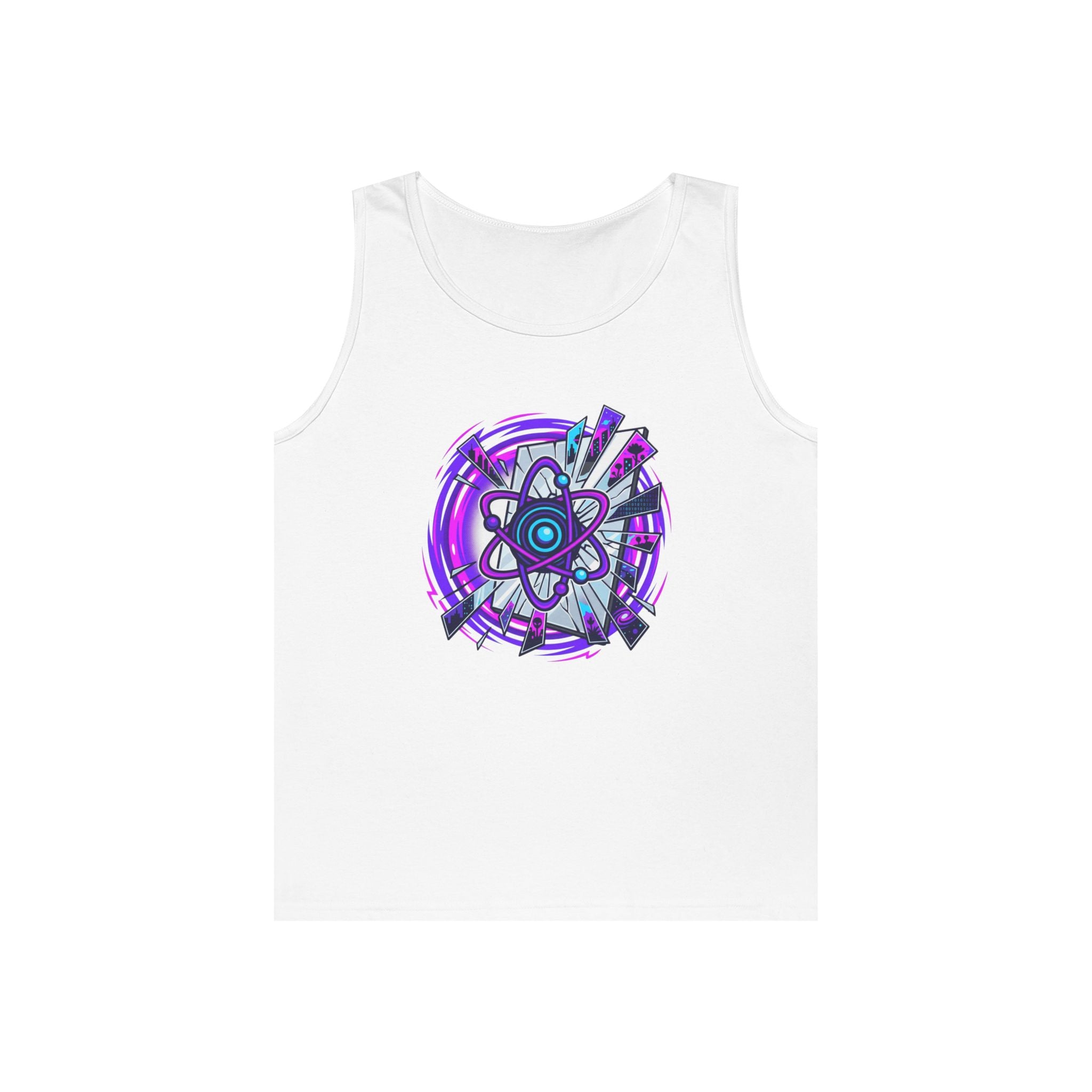 Atomic Vibe Tank Top — Neon Purple Science Atom Graphic