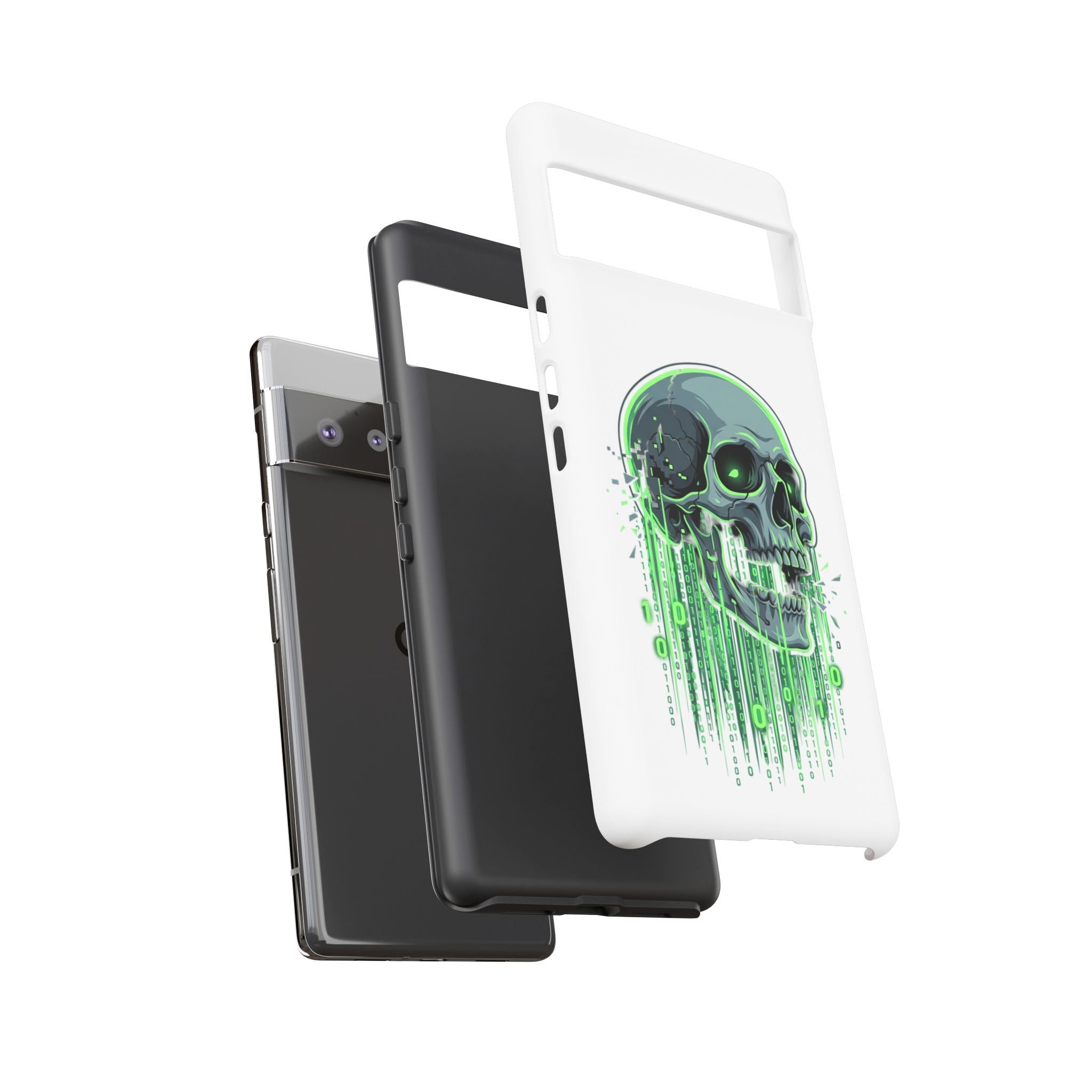 Skull Matrix Phone Case — Neon Green Cyberpunk Protective Case