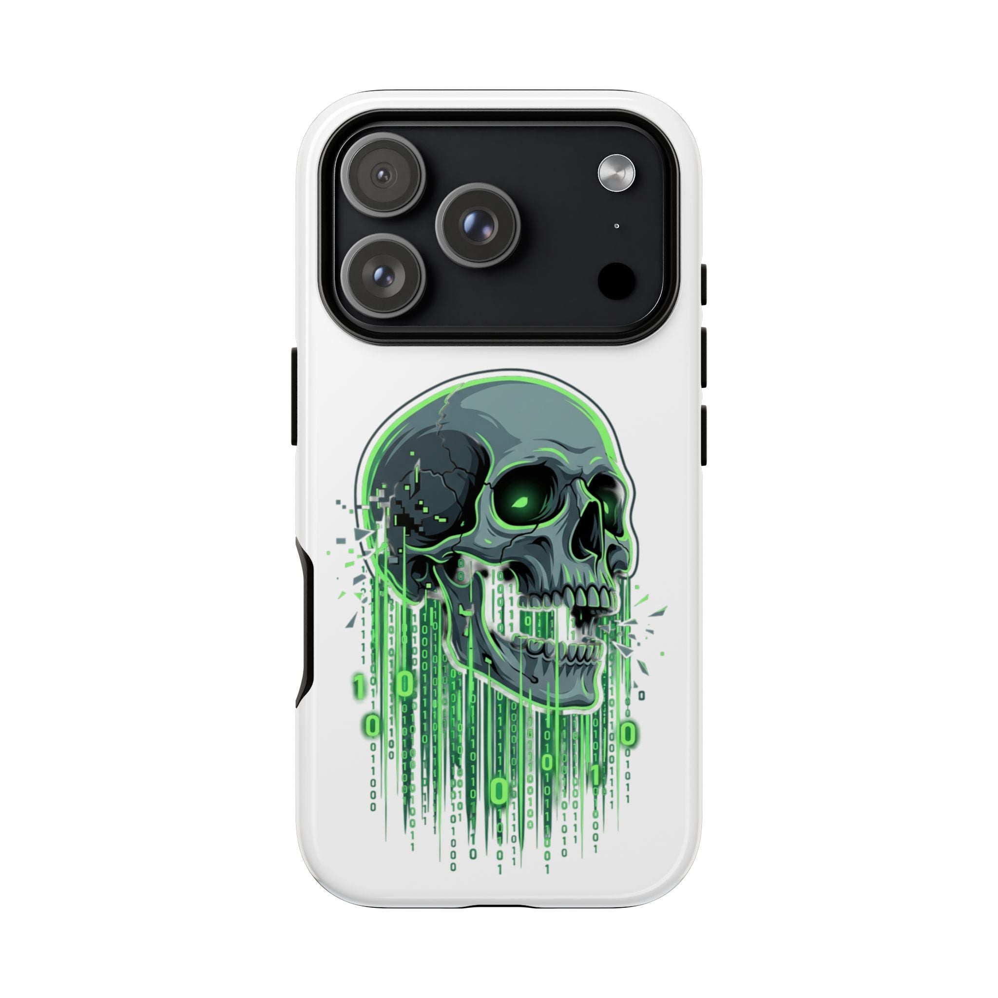 Skull Matrix Phone Case — Neon Green Cyberpunk Protective Case