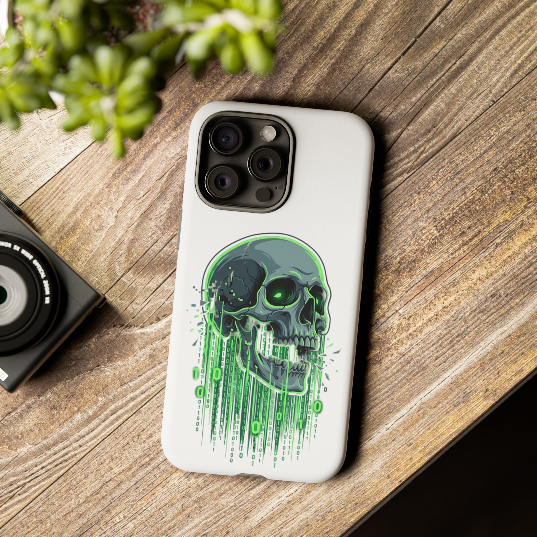 Skull Matrix Phone Case — Neon Green Cyberpunk Protective Case