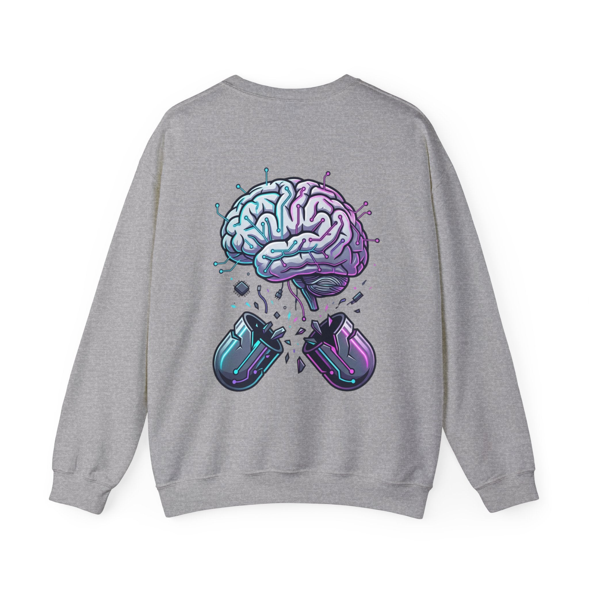 Crewneck Sweatshirt — Vaporwave Brain & Broken Mouse Graphic