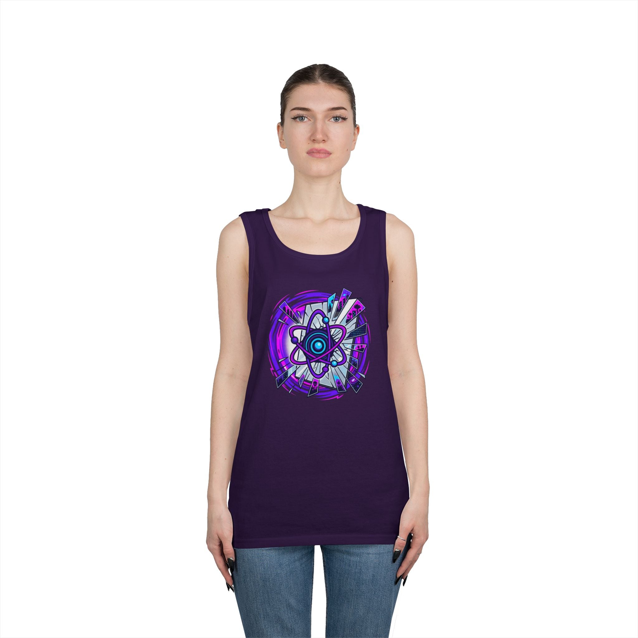 Atomic Vibe Tank Top — Neon Purple Science Atom Graphic