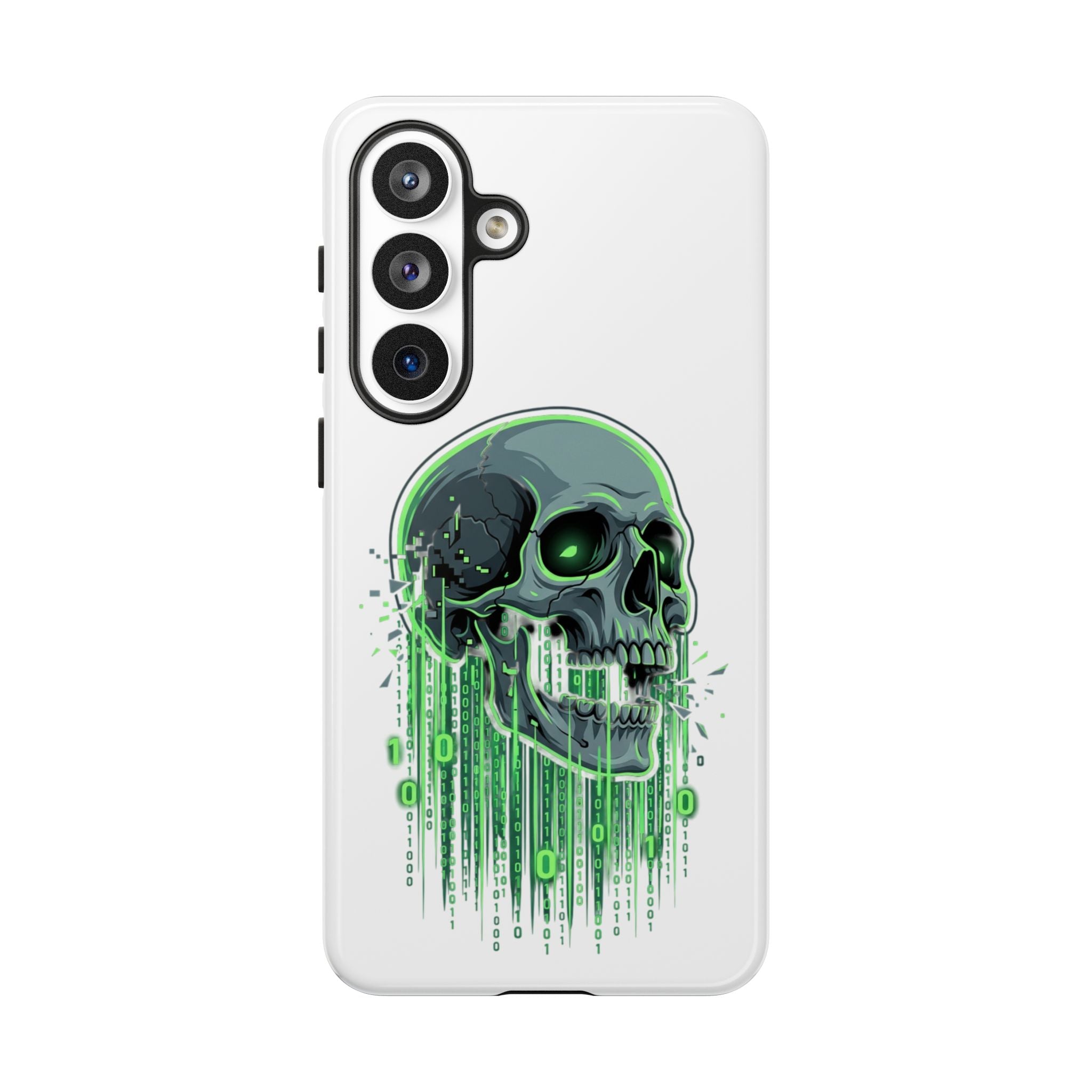 Skull Matrix Phone Case — Neon Green Cyberpunk Protective Case