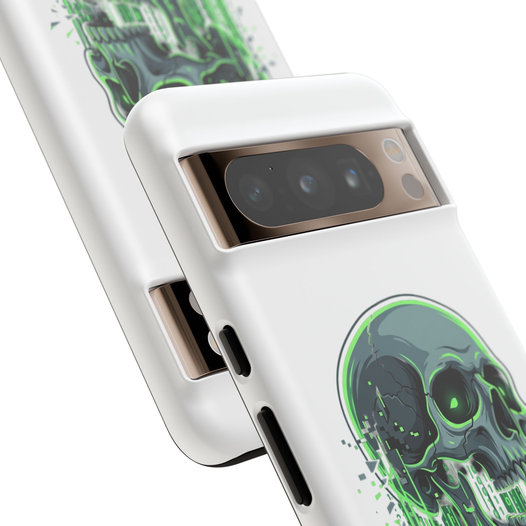Skull Matrix Phone Case — Neon Green Cyberpunk Protective Case