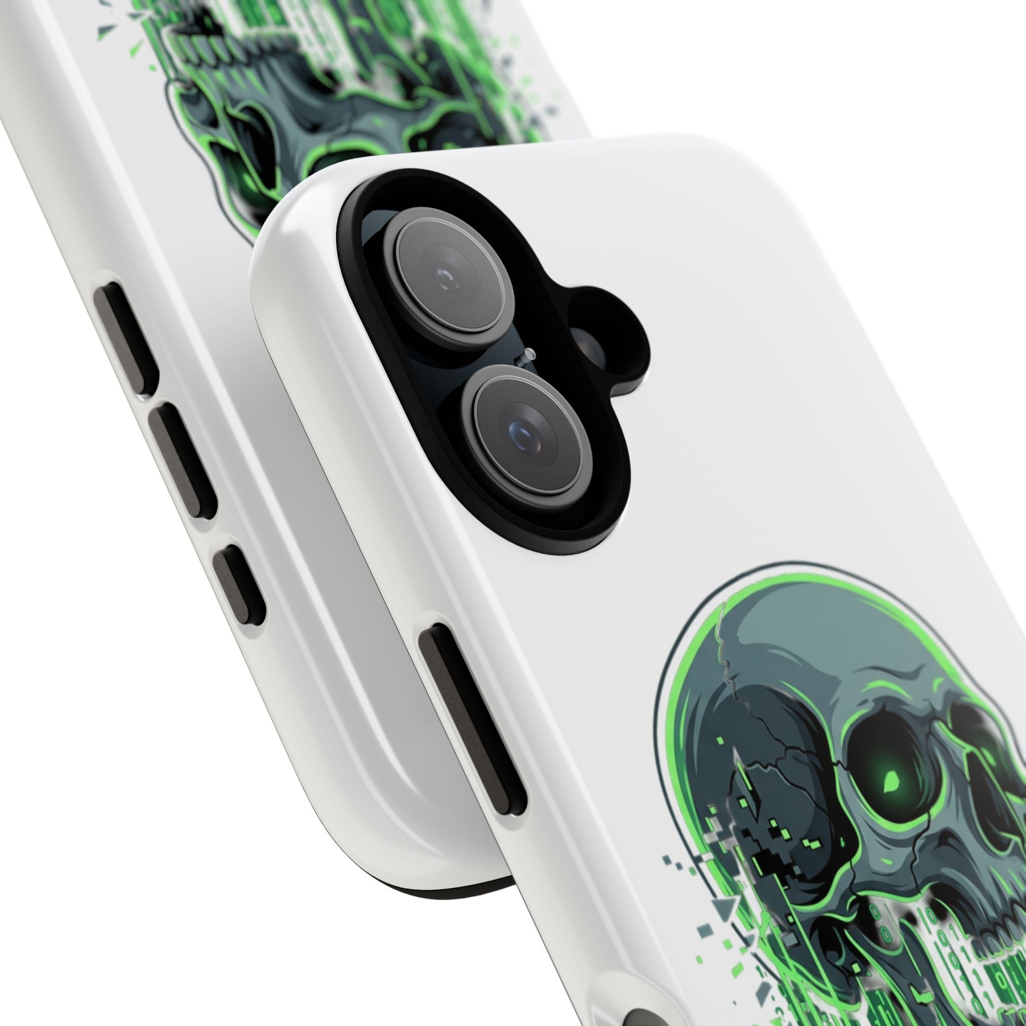 Skull Matrix Phone Case — Neon Green Cyberpunk Protective Case