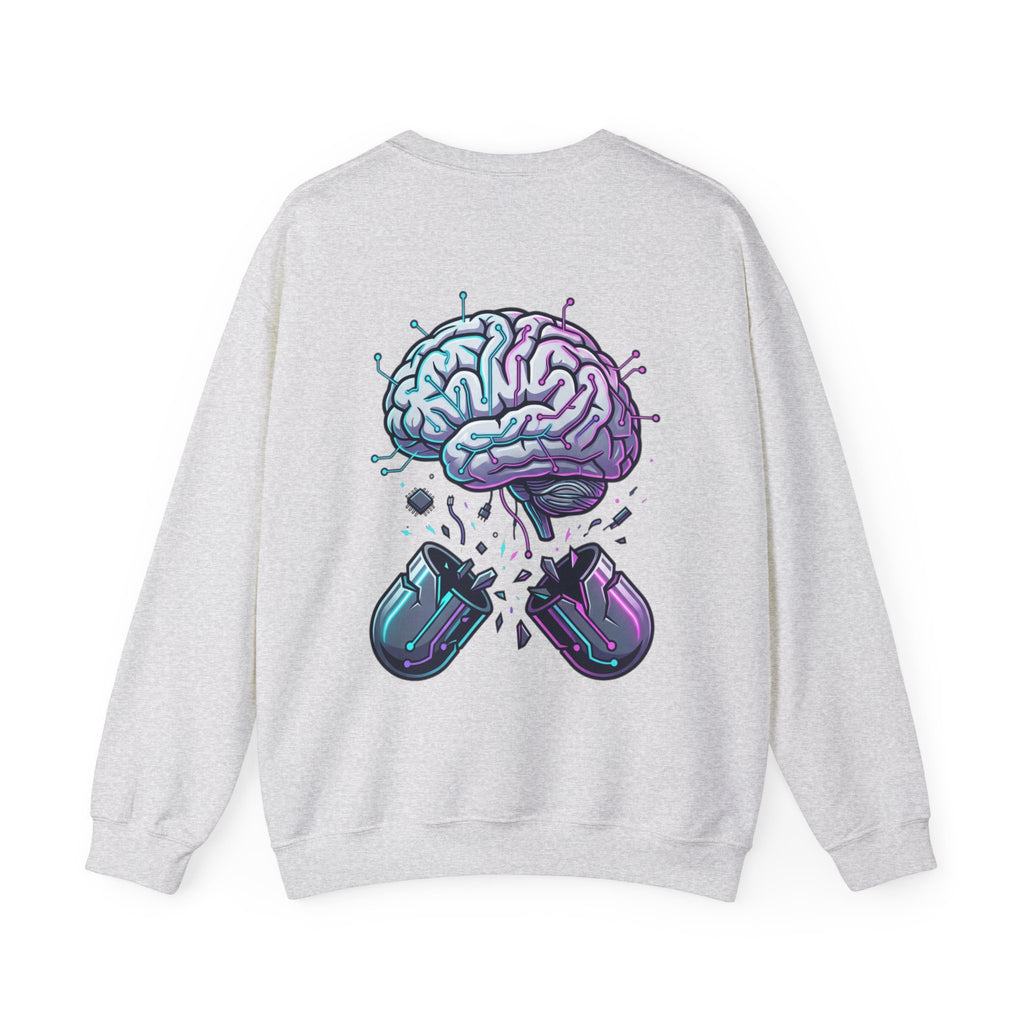 Crewneck Sweatshirt — Vaporwave Brain & Broken Mouse Graphic