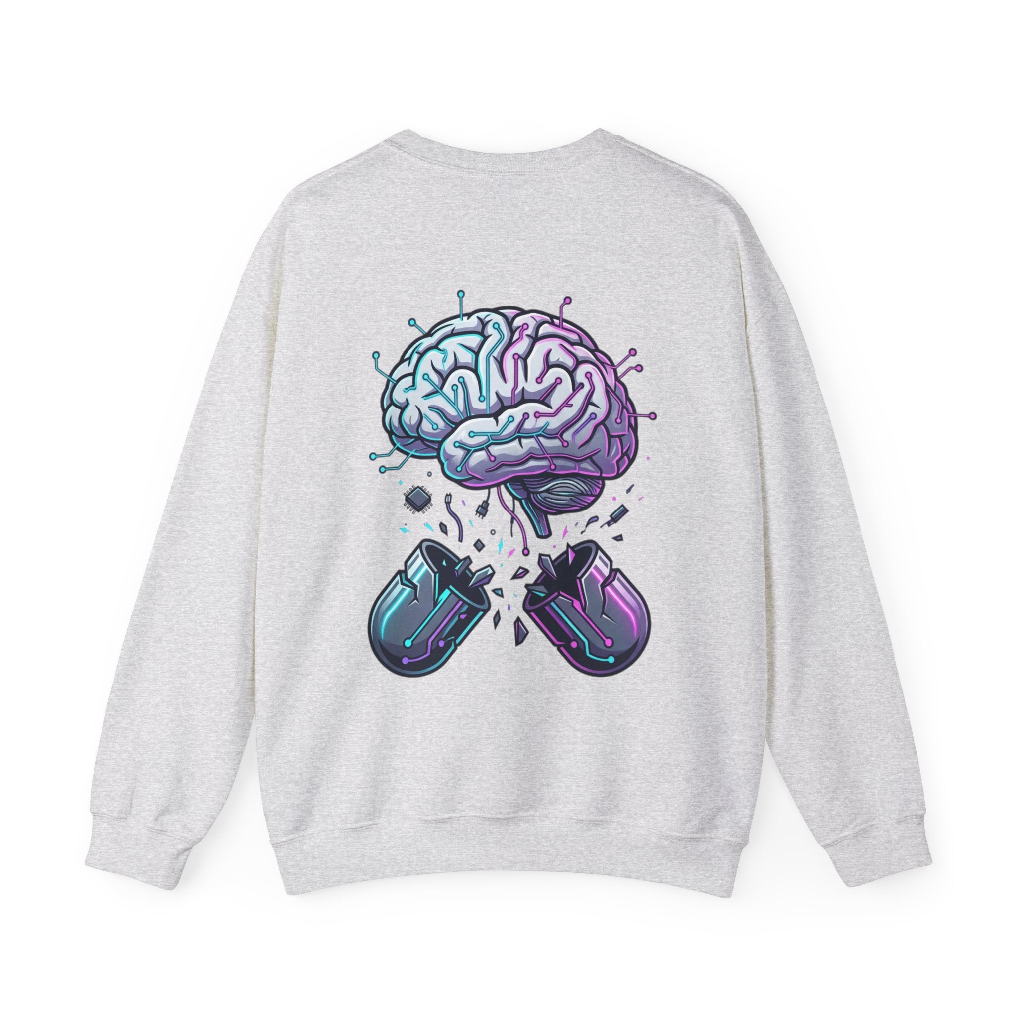 Crewneck Sweatshirt — Vaporwave Brain & Broken Mouse Graphic