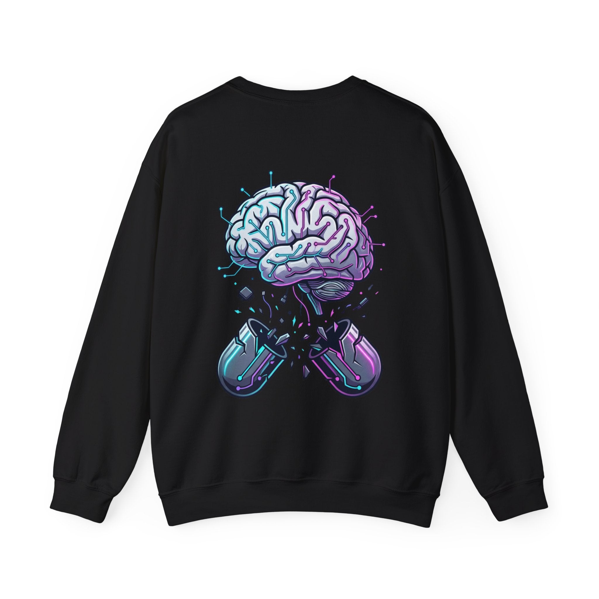 Crewneck Sweatshirt — Vaporwave Brain & Broken Mouse Graphic