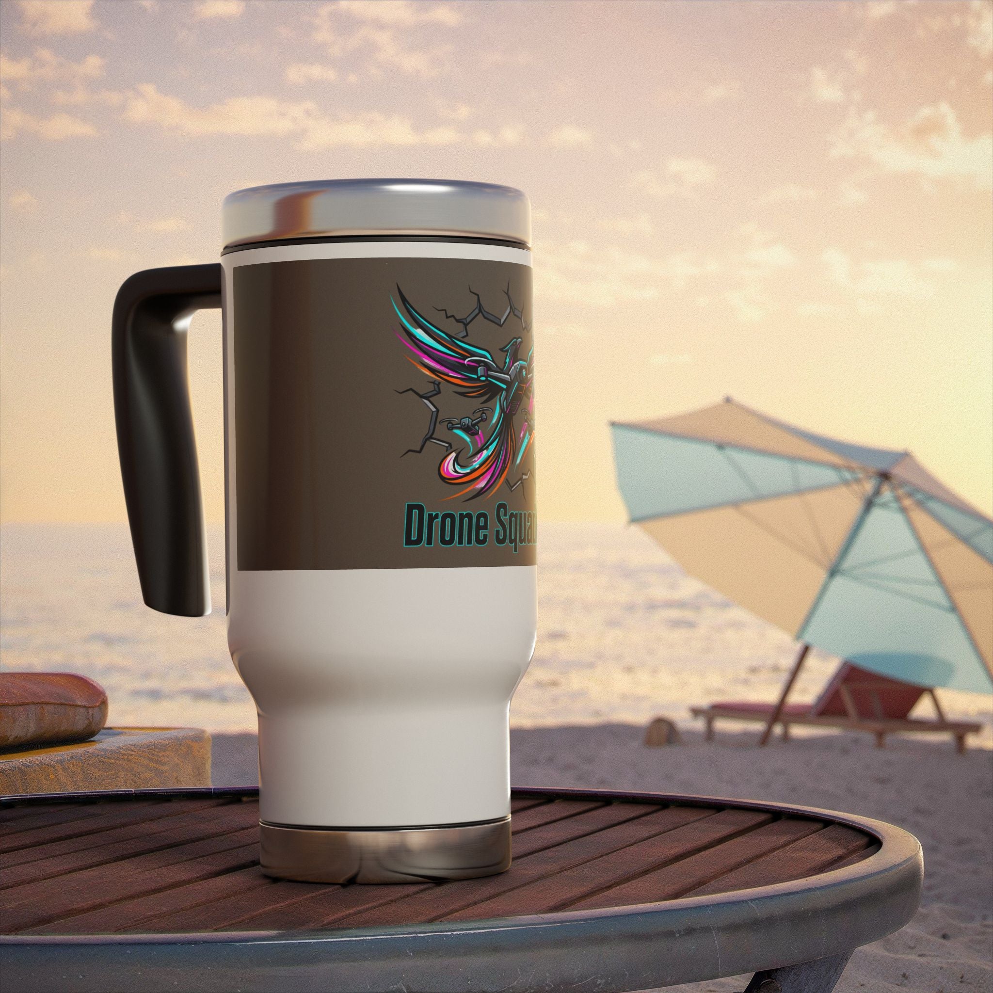 Drone Squadron Travel Mug — 14oz Stainless Steel Insulated Tumbler with Handle