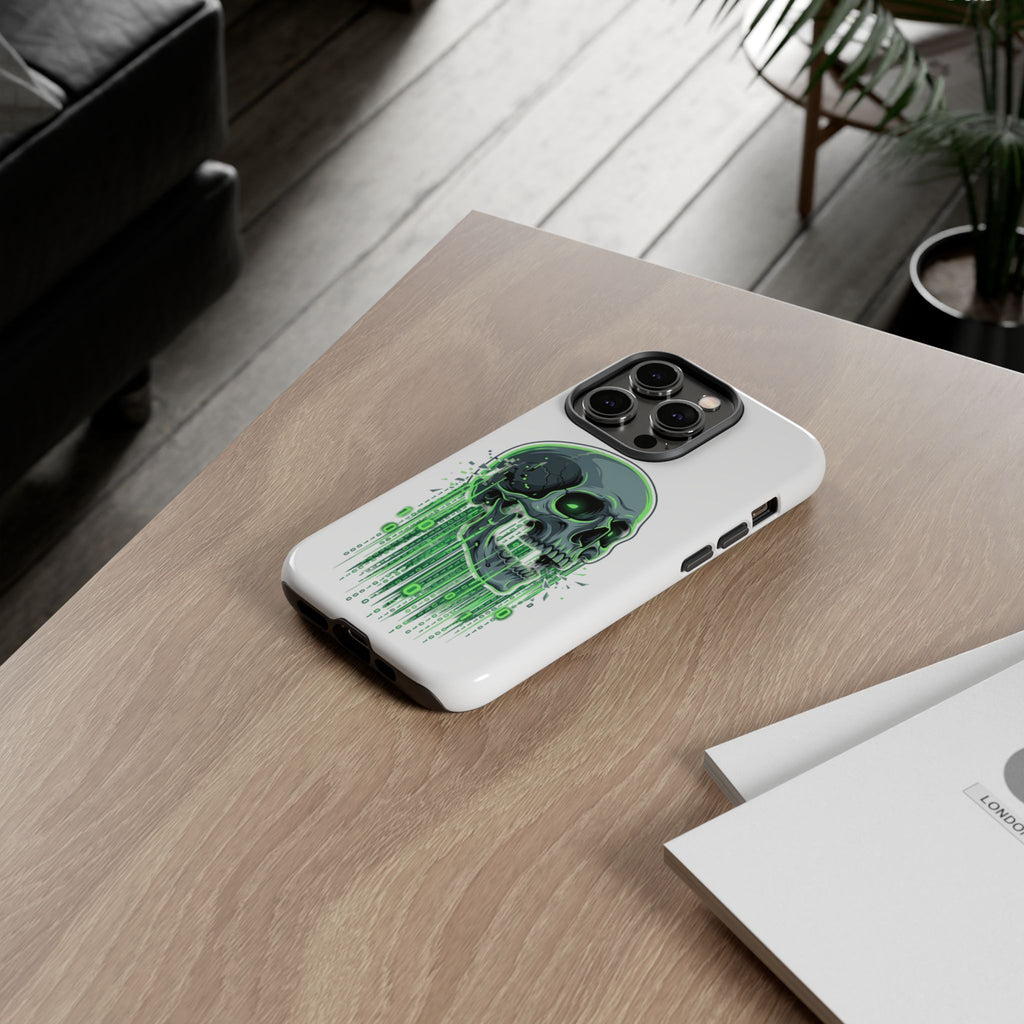 Skull Matrix Phone Case — Neon Green Cyberpunk Protective Case