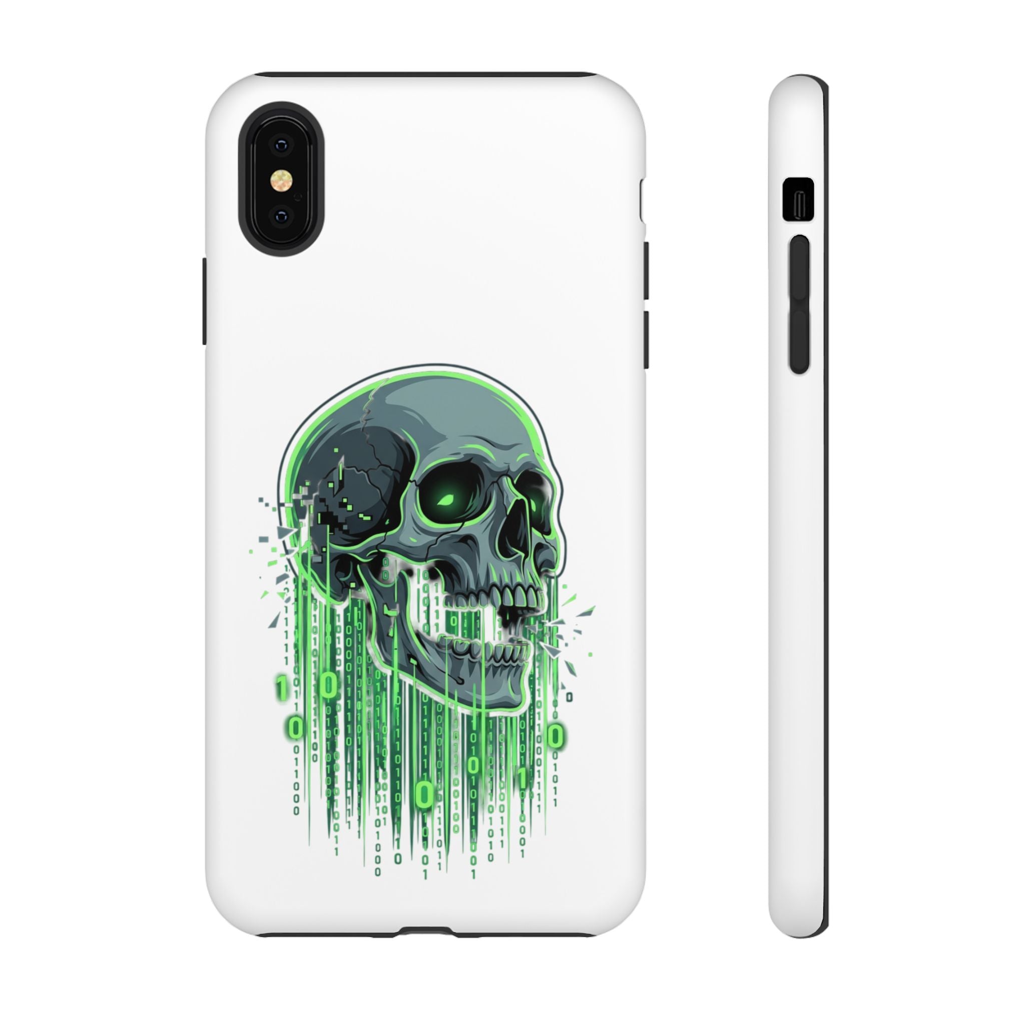 Skull Matrix Phone Case — Neon Green Cyberpunk Protective Case