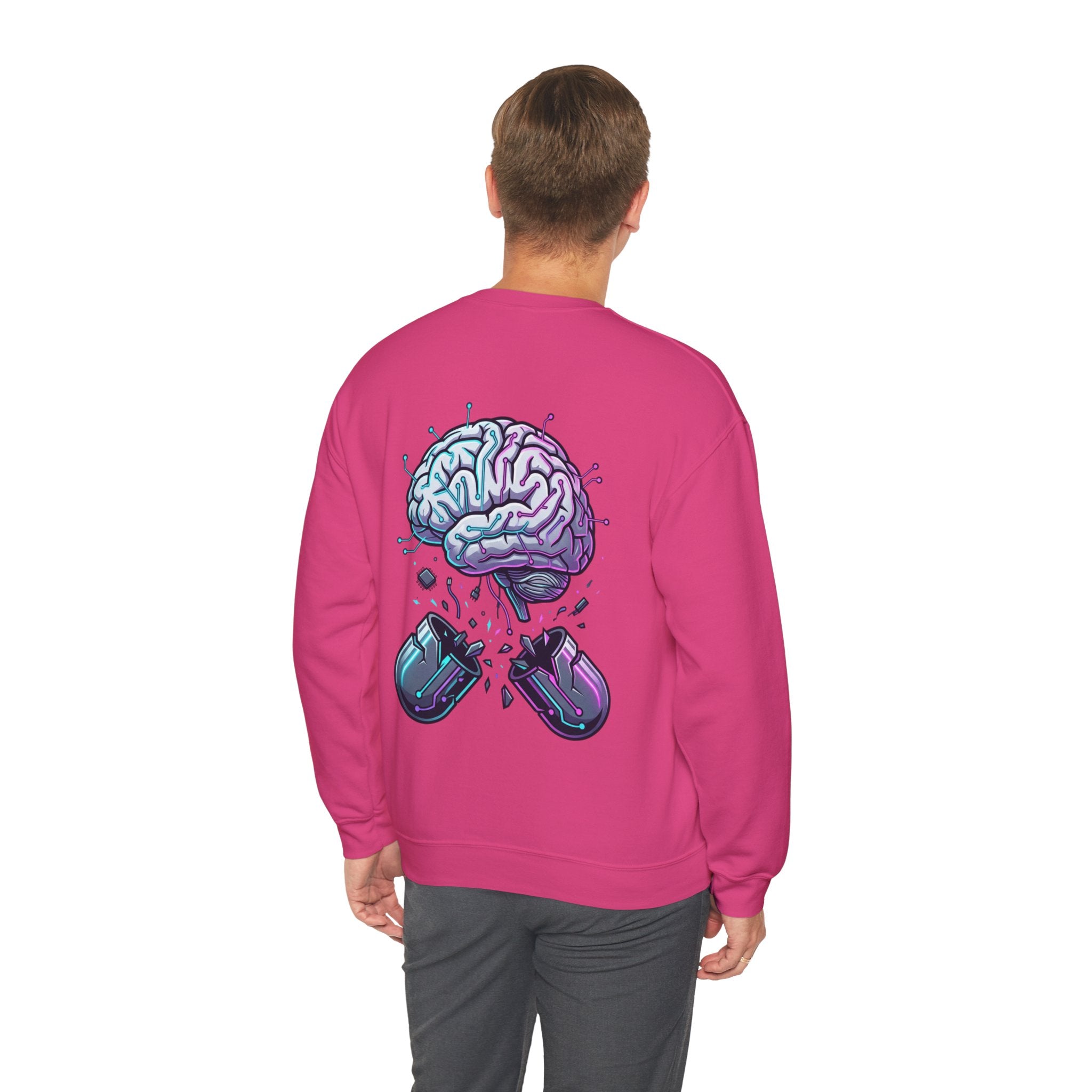 Crewneck Sweatshirt — Vaporwave Brain & Broken Mouse Graphic