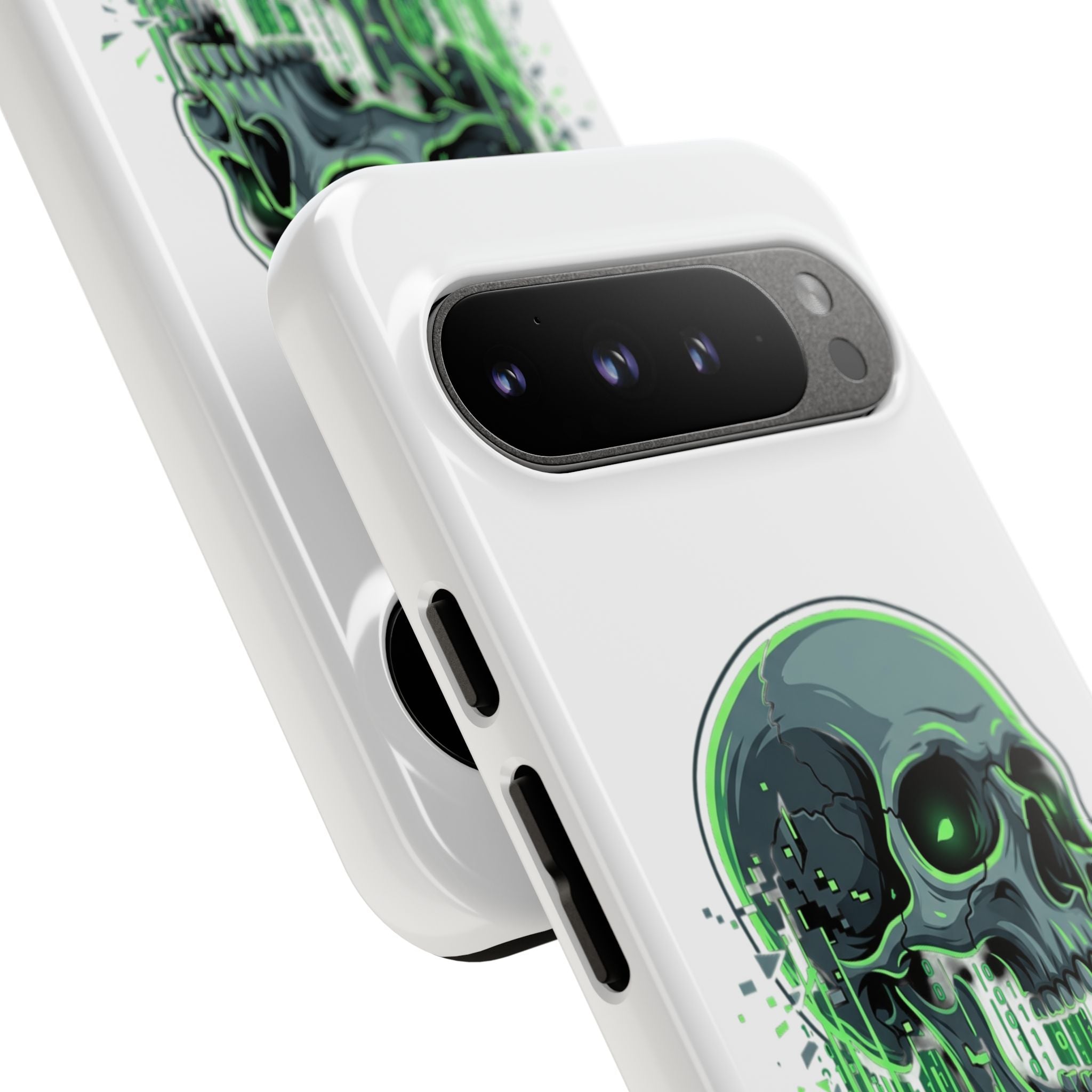 Skull Matrix Phone Case — Neon Green Cyberpunk Protective Case