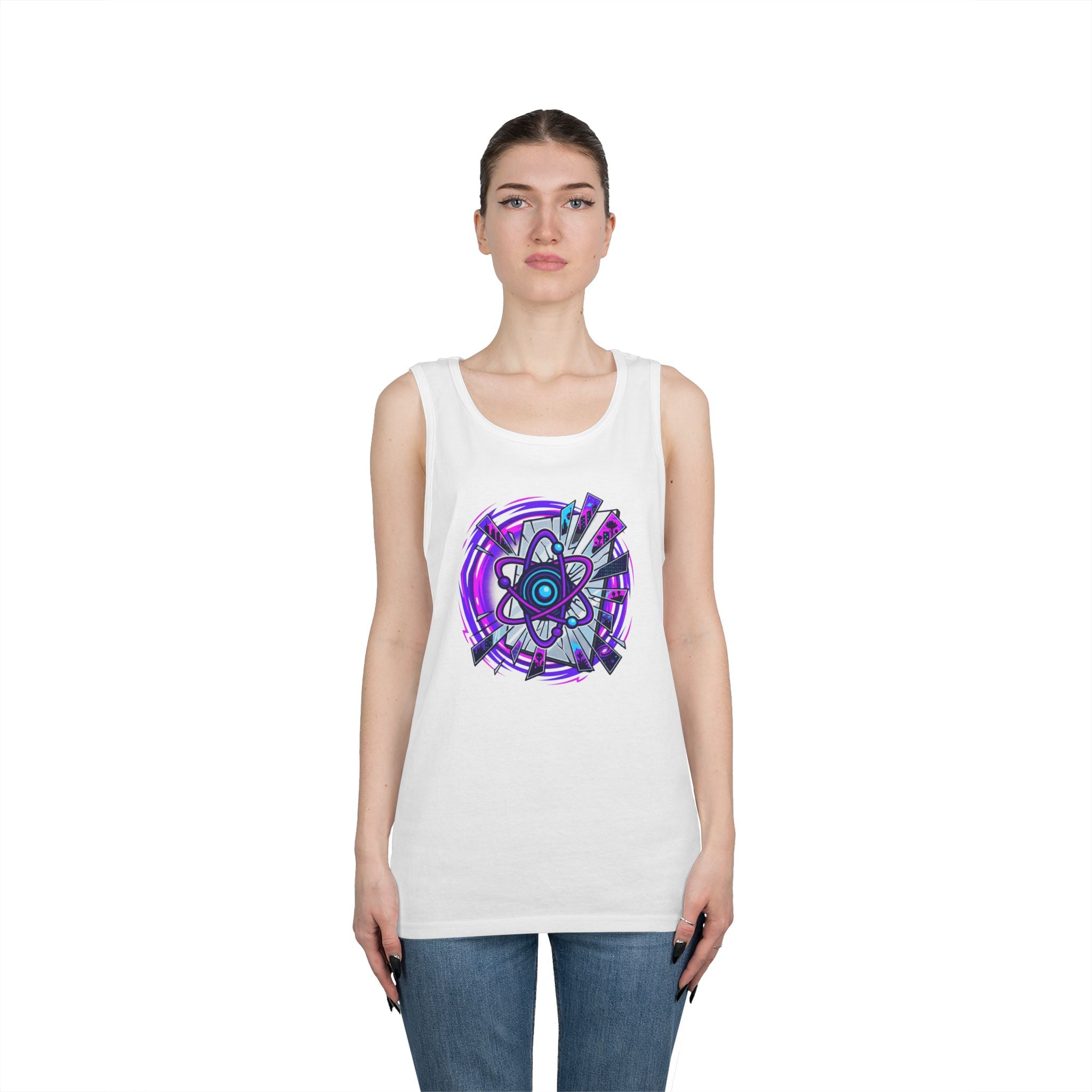 Atomic Vibe Tank Top — Neon Purple Science Atom Graphic