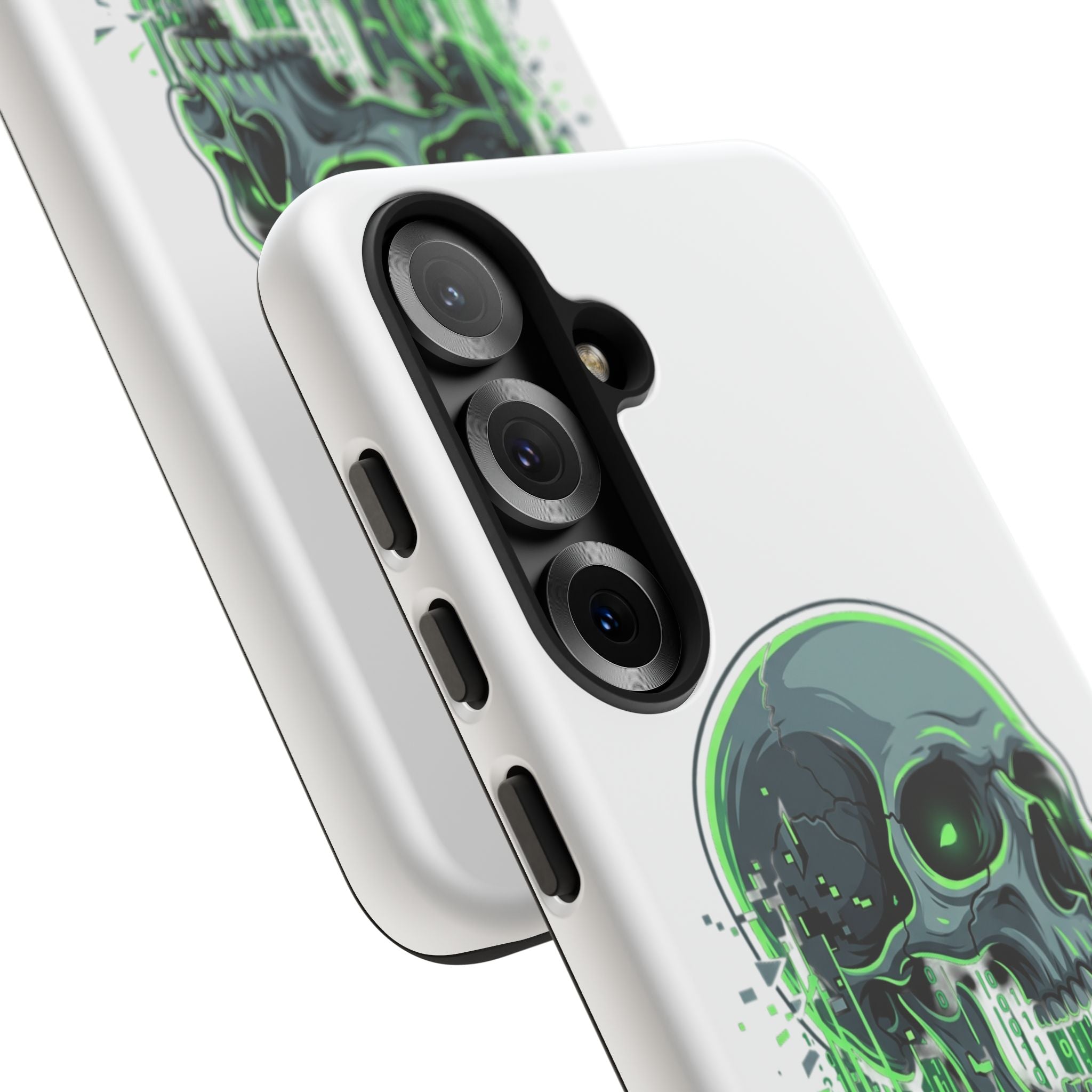 Skull Matrix Phone Case — Neon Green Cyberpunk Protective Case