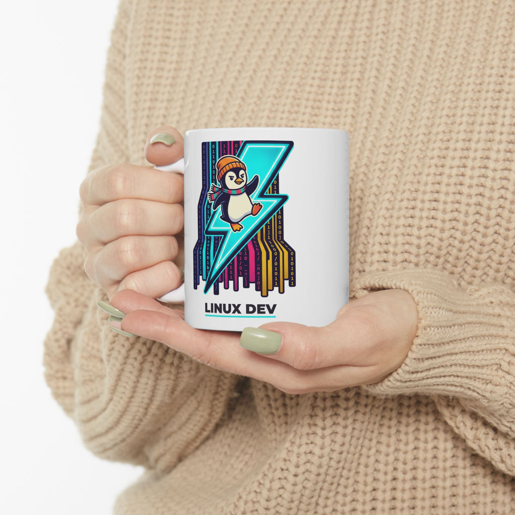 Linux Dev Penguin Lightning Mug — Programmer Coffee Cup (11oz/15oz)