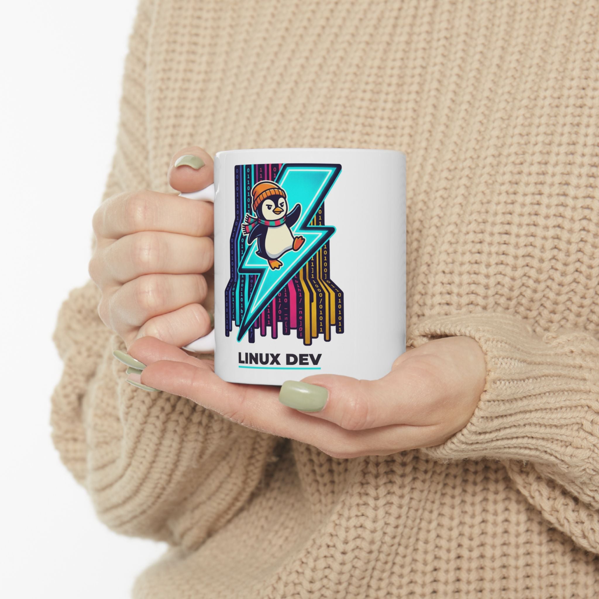 Linux Dev Penguin Lightning Mug — Programmer Coffee Cup (11oz/15oz)