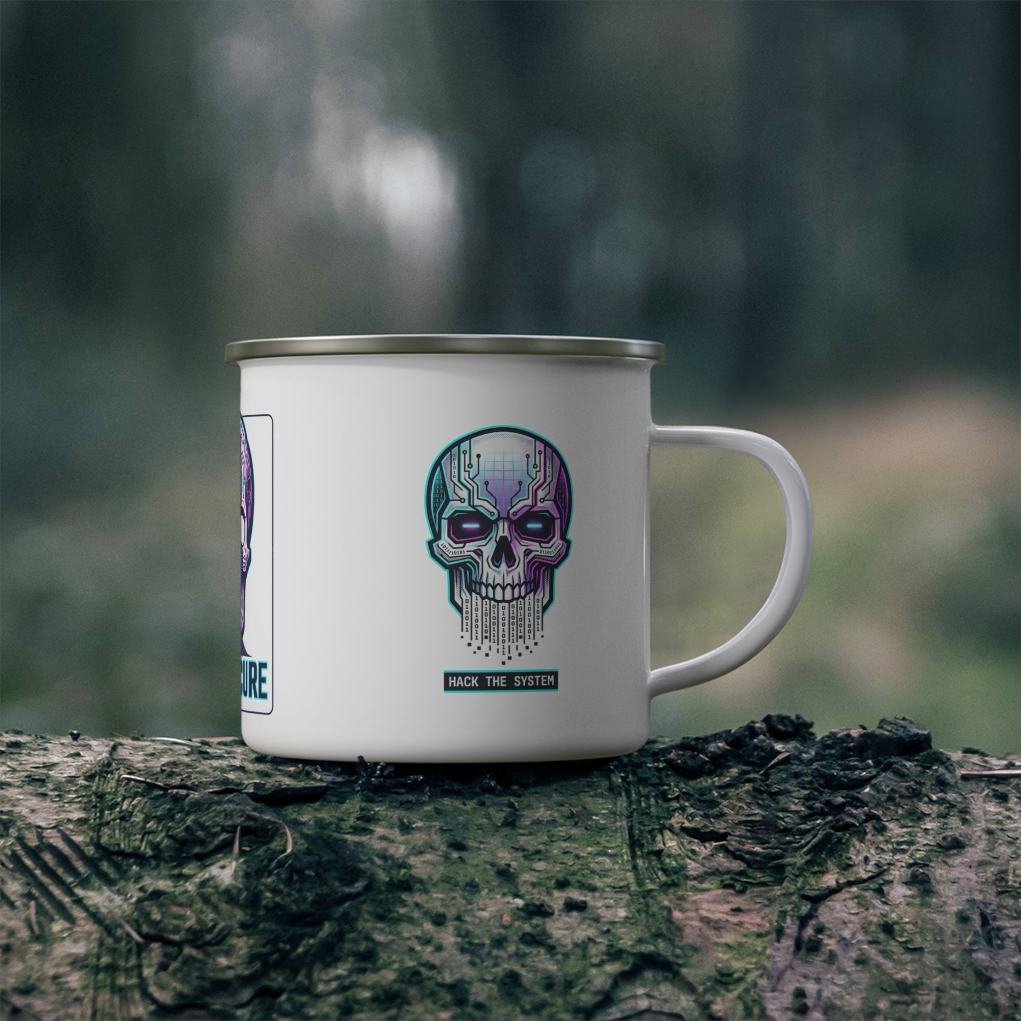 Enamel Mug — Cybersecure Skull Camping Mug (Hack the System)