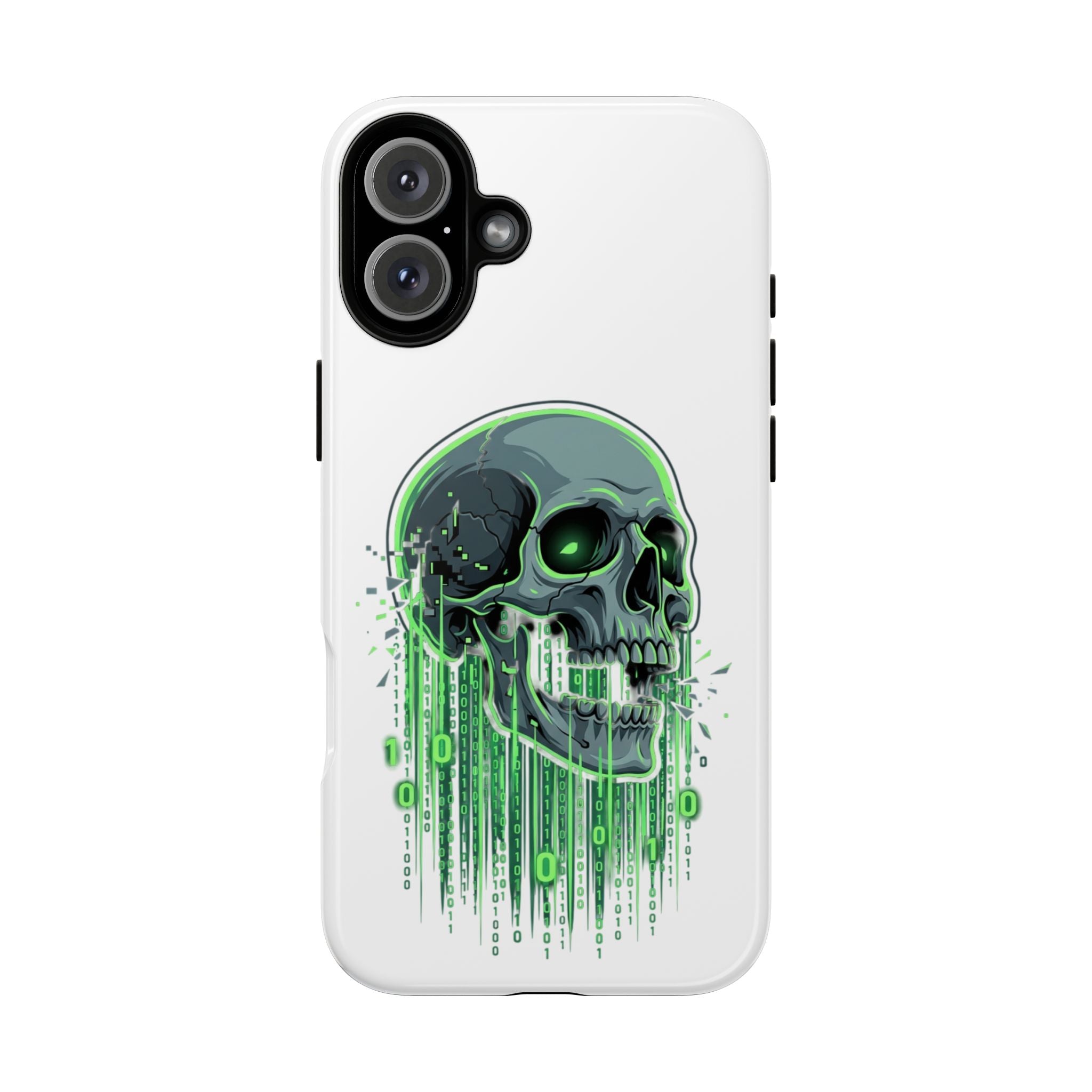 Skull Matrix Phone Case — Neon Green Cyberpunk Protective Case
