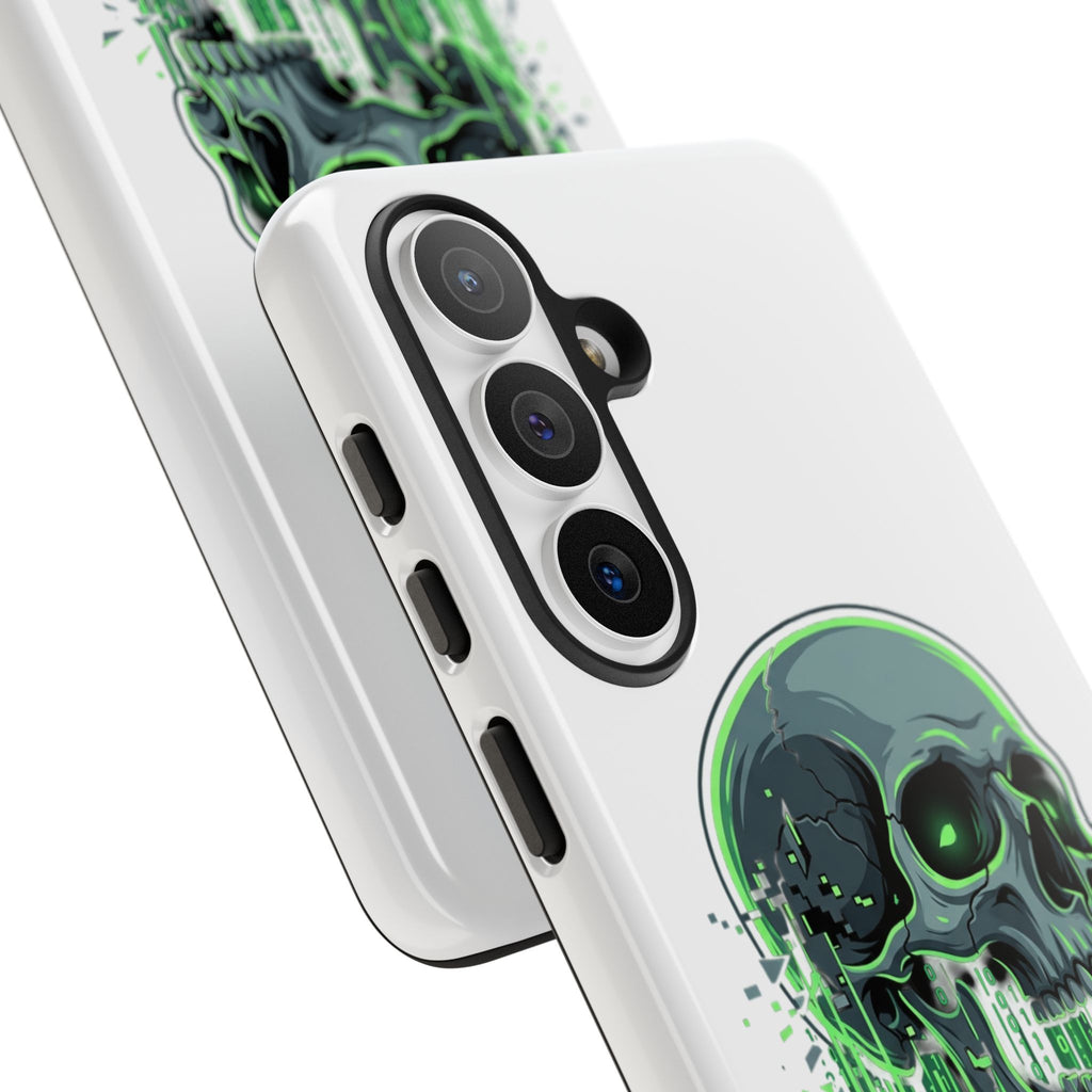 Skull Matrix Phone Case — Neon Green Cyberpunk Protective Case