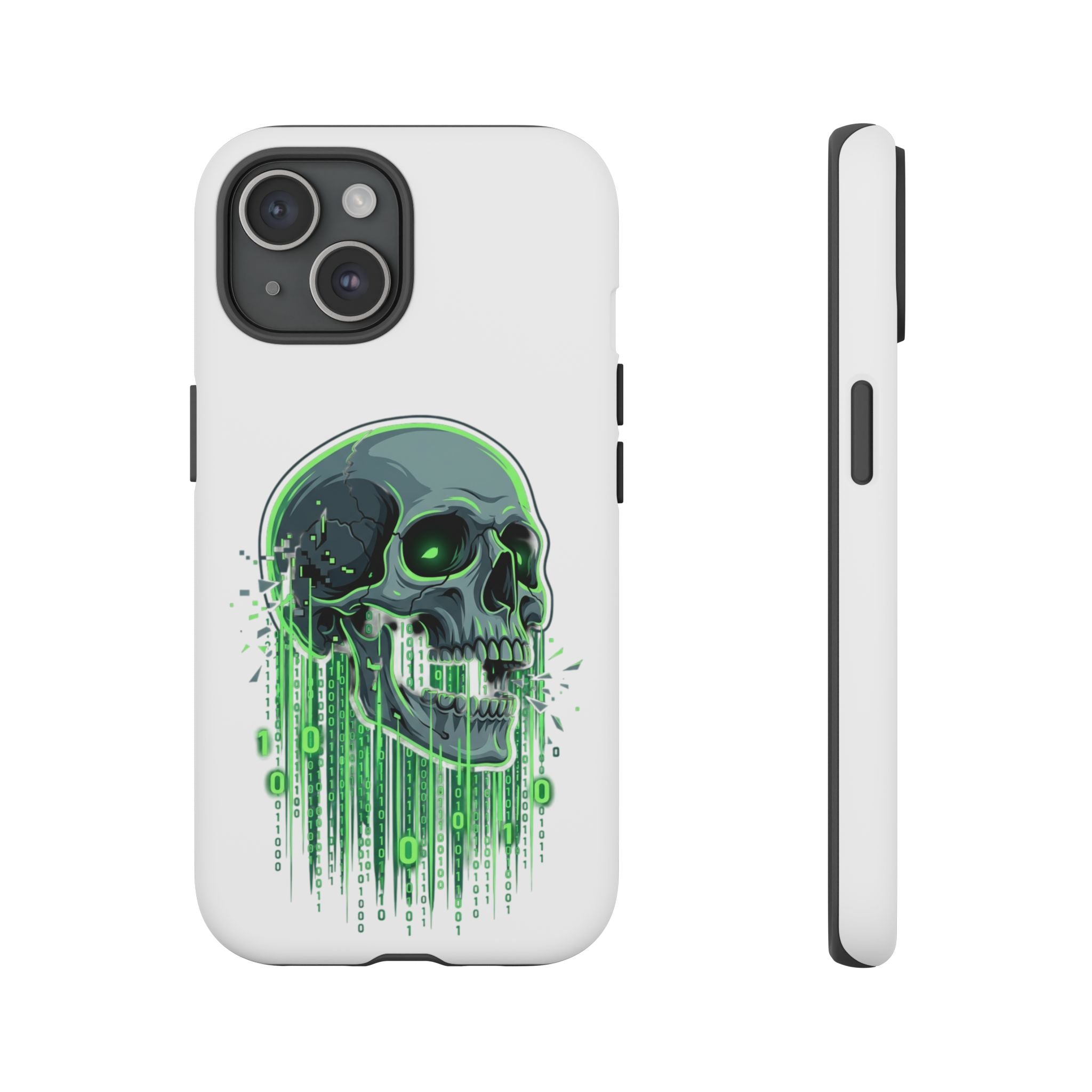 Skull Matrix Phone Case — Neon Green Cyberpunk Protective Case
