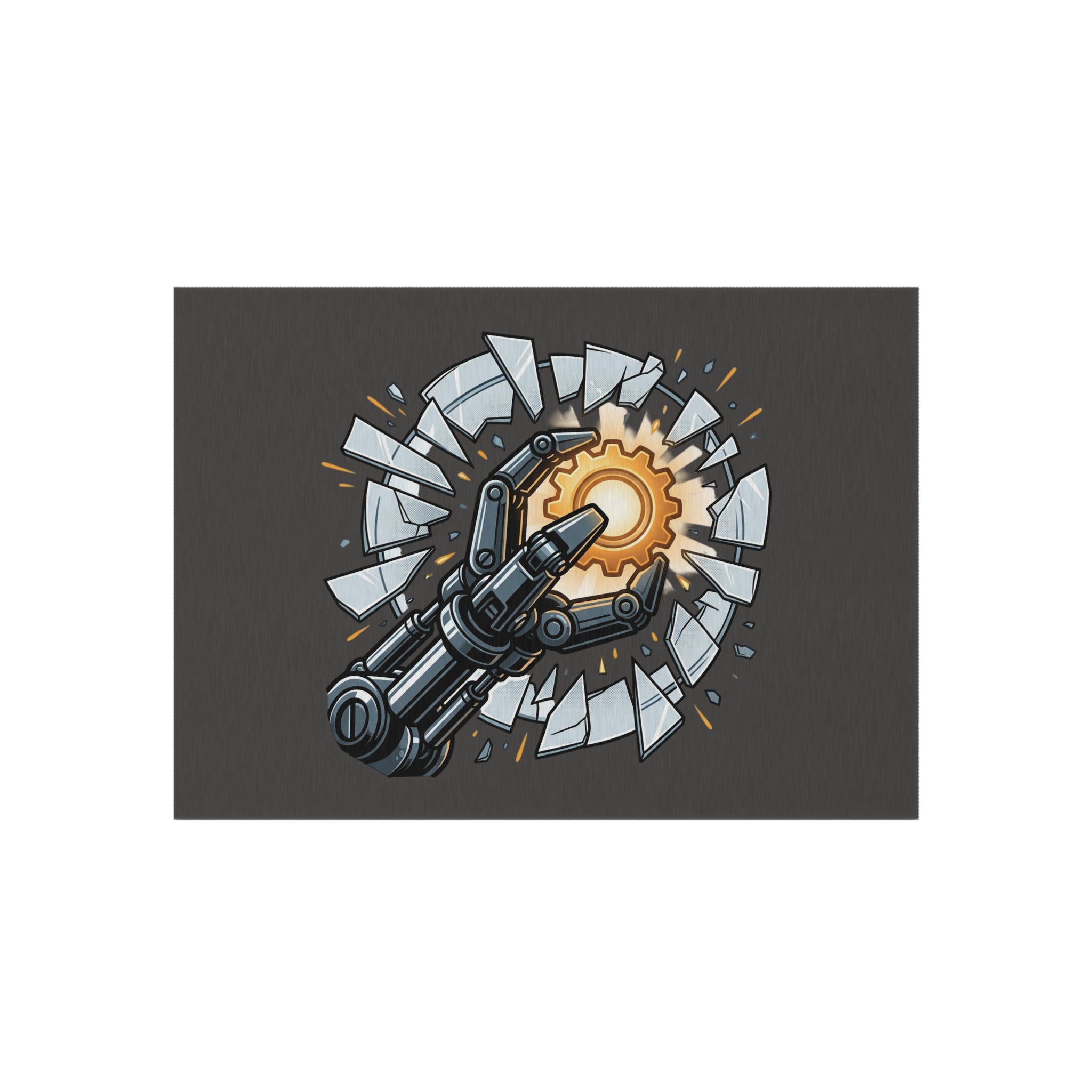 Outdoor Rug — Robotic Hand Breaking Through with Gear Accent