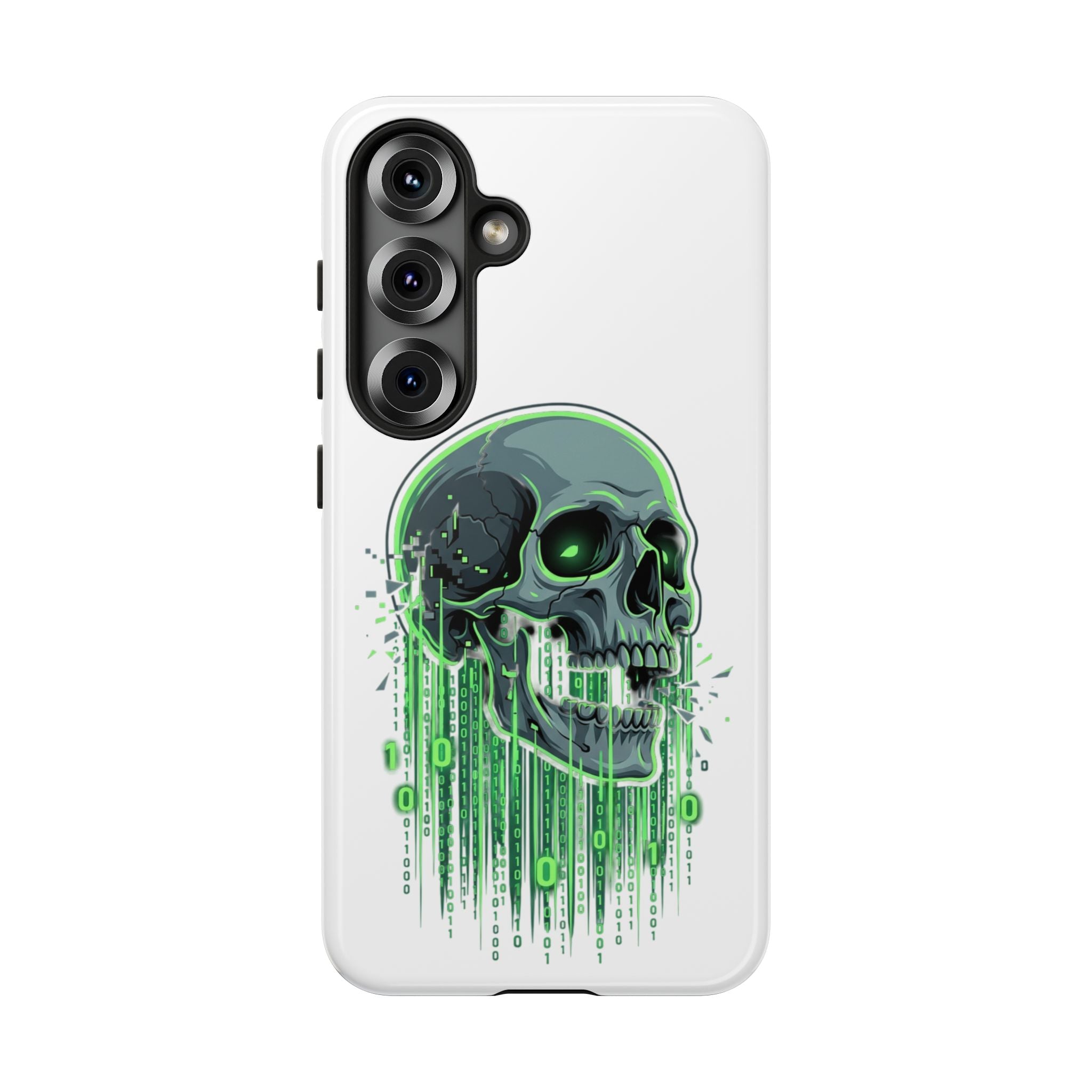 Skull Matrix Phone Case — Neon Green Cyberpunk Protective Case
