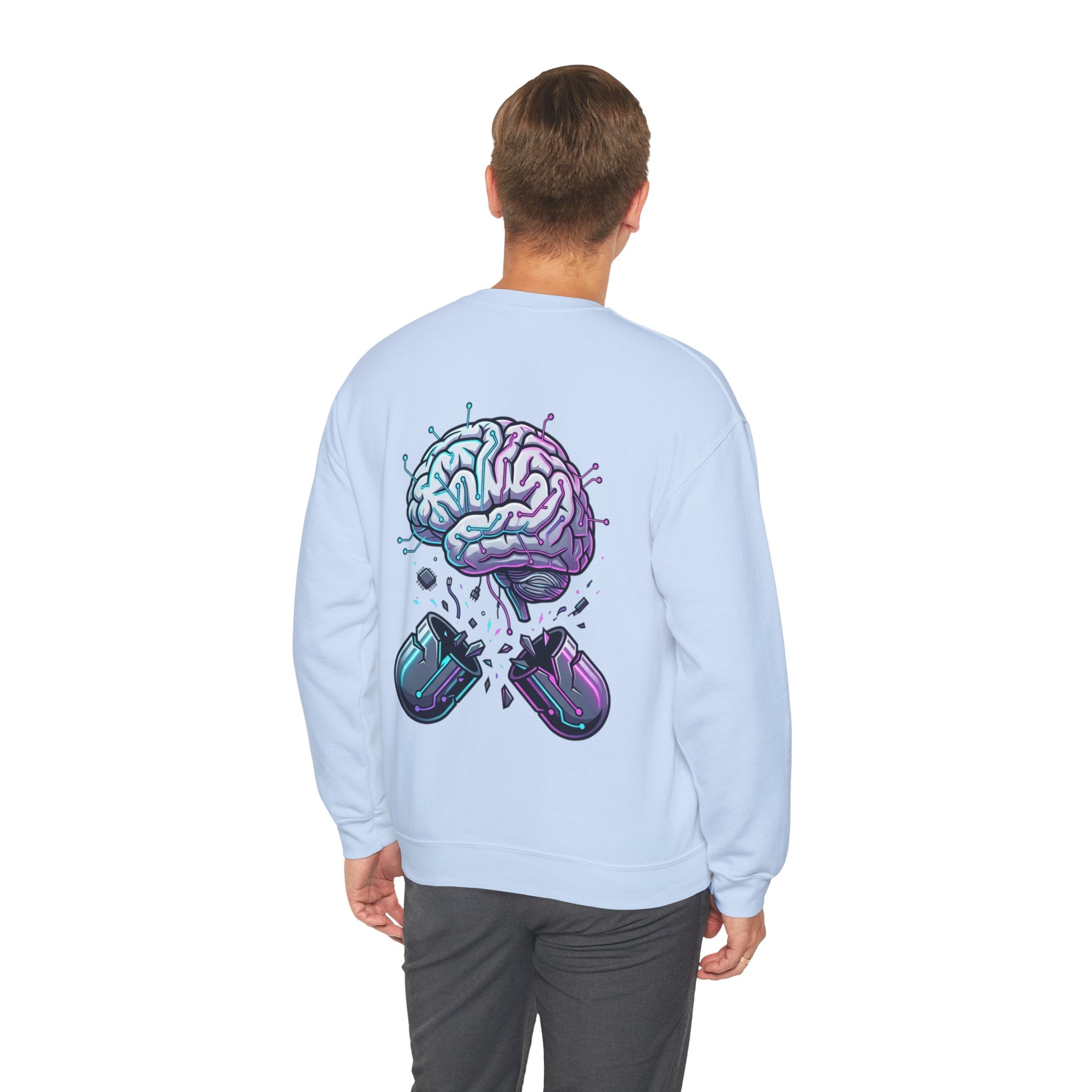 Crewneck Sweatshirt — Vaporwave Brain & Broken Mouse Graphic