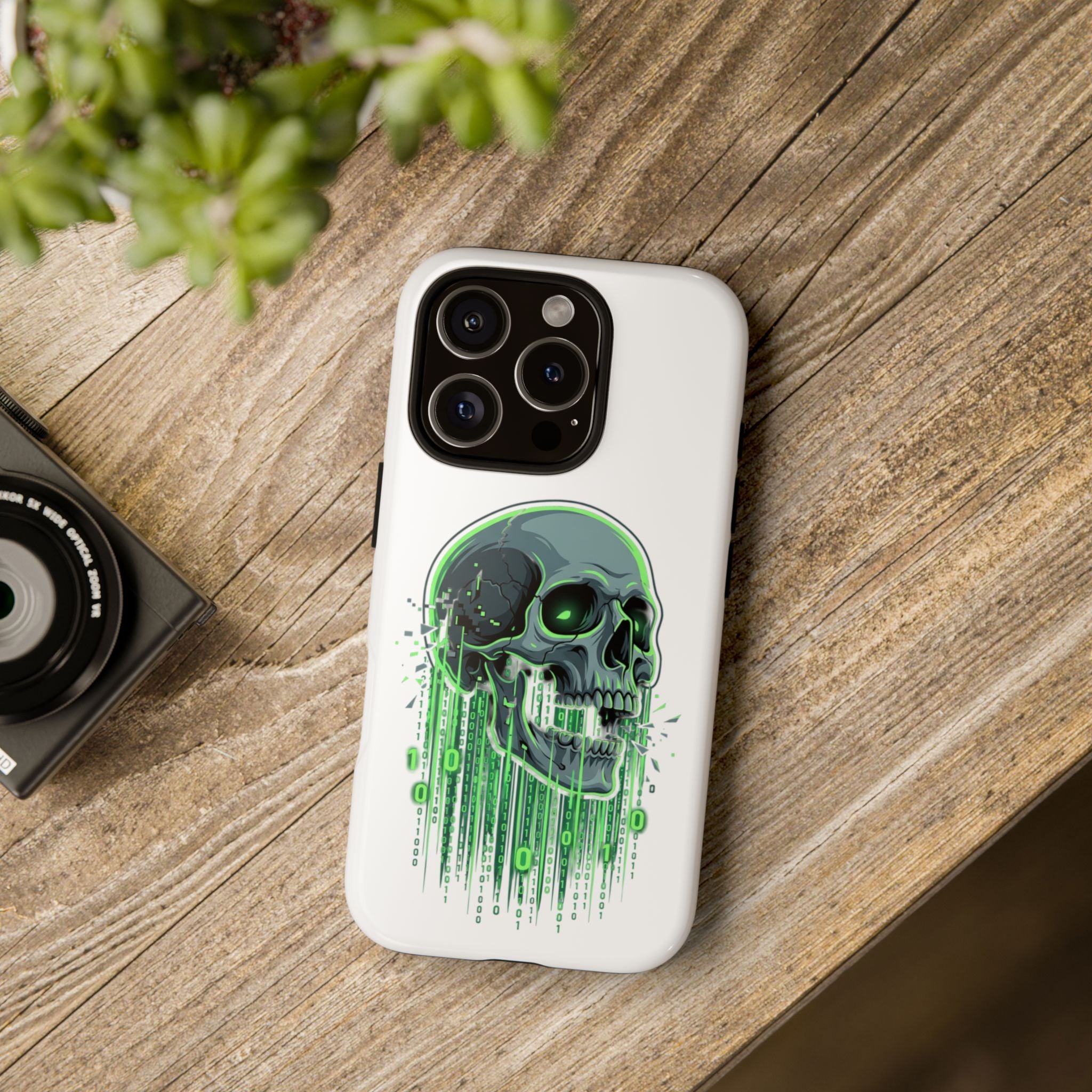 Skull Matrix Phone Case — Neon Green Cyberpunk Protective Case
