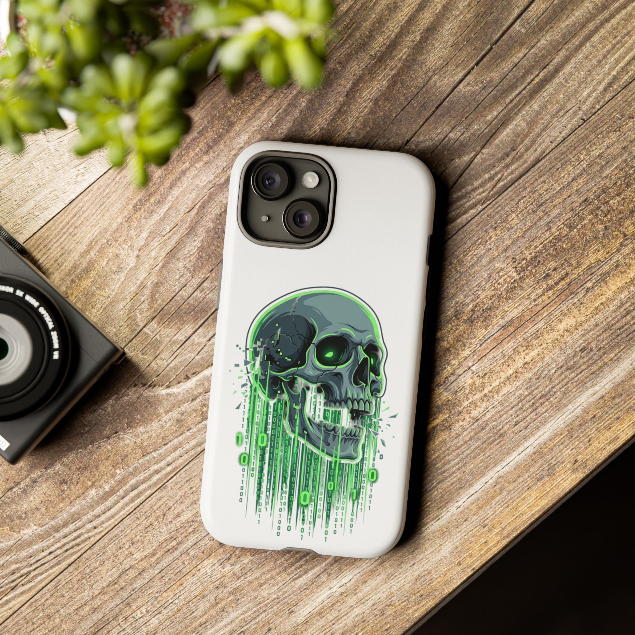 Skull Matrix Phone Case — Neon Green Cyberpunk Protective Case