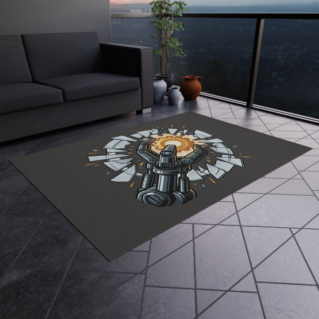 Outdoor Rug — Robotic Hand Breaking Through with Gear Accent