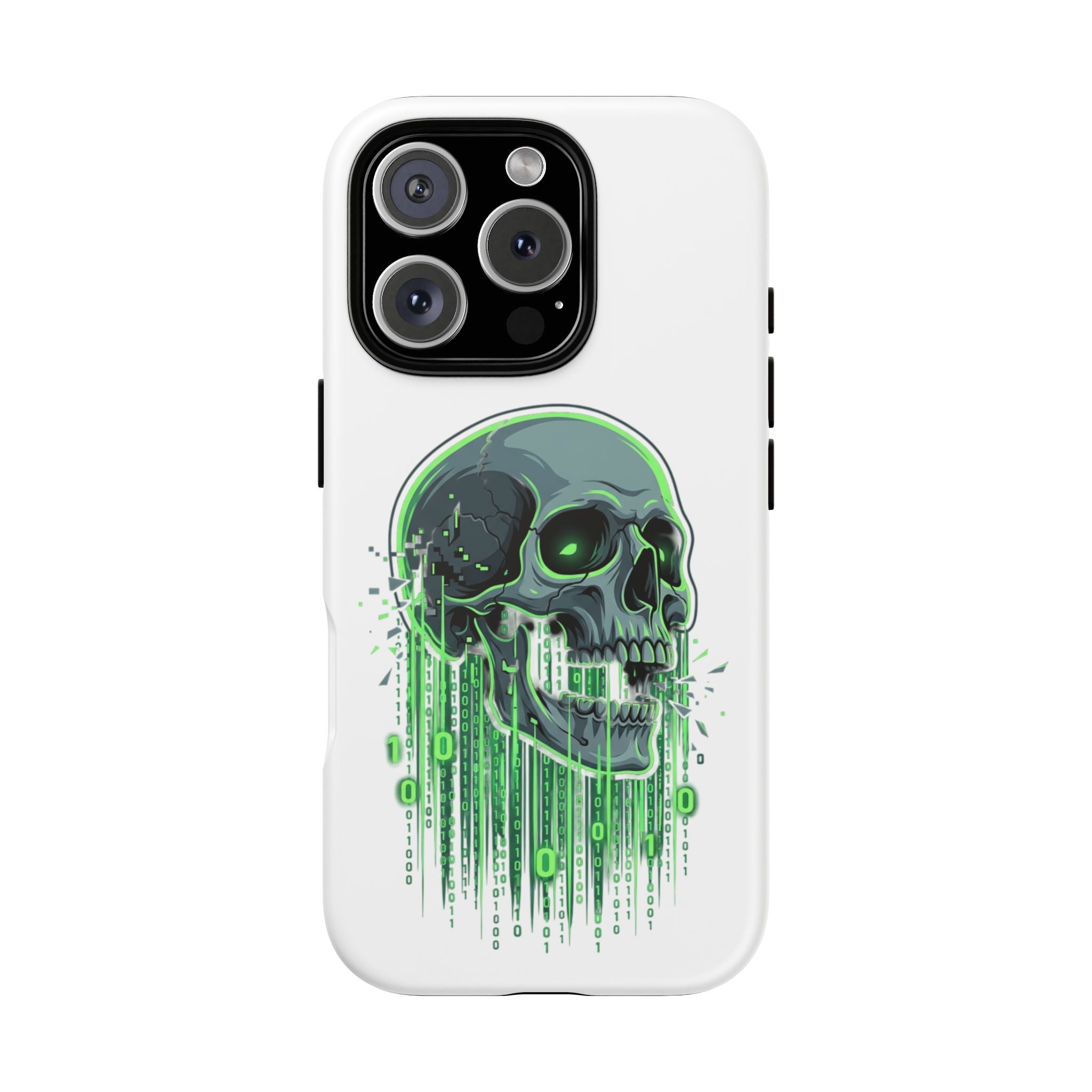 Skull Matrix Phone Case — Neon Green Cyberpunk Protective Case