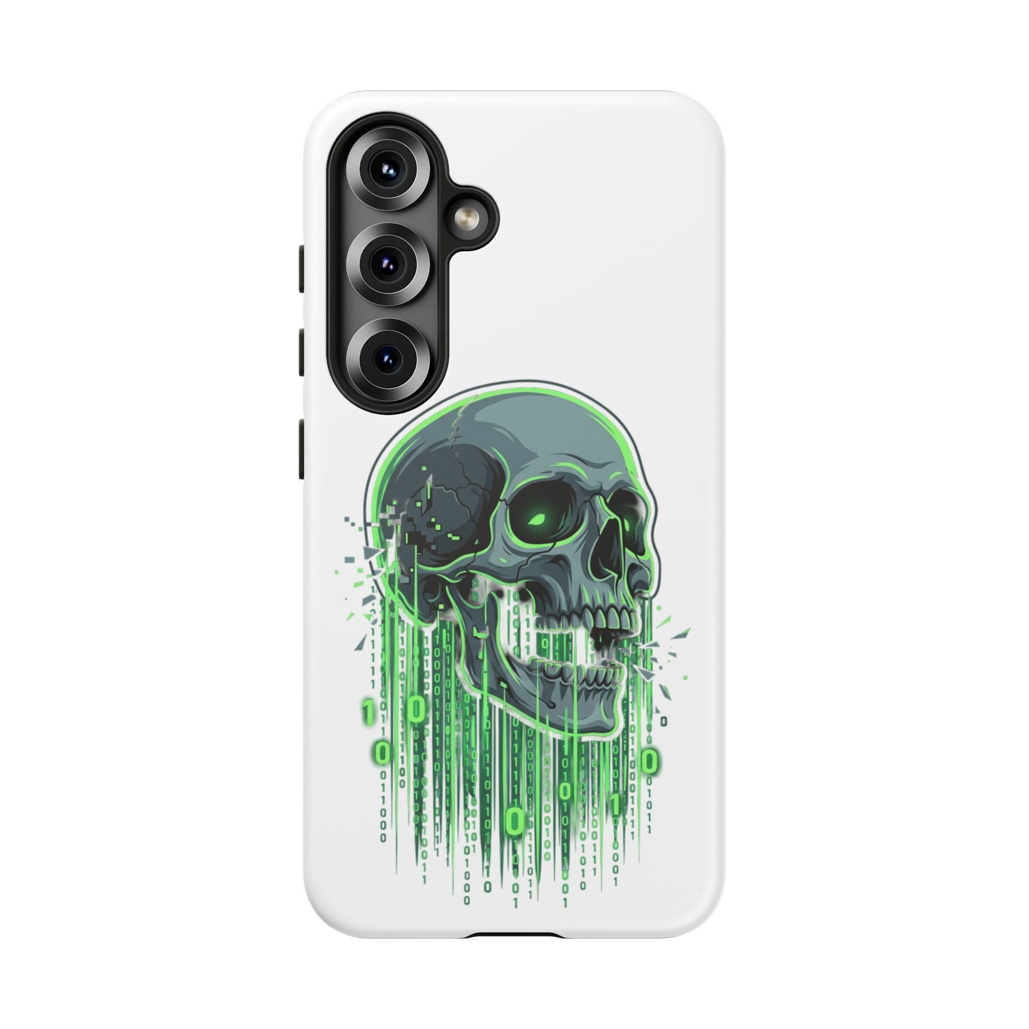 Skull Matrix Phone Case — Neon Green Cyberpunk Protective Case