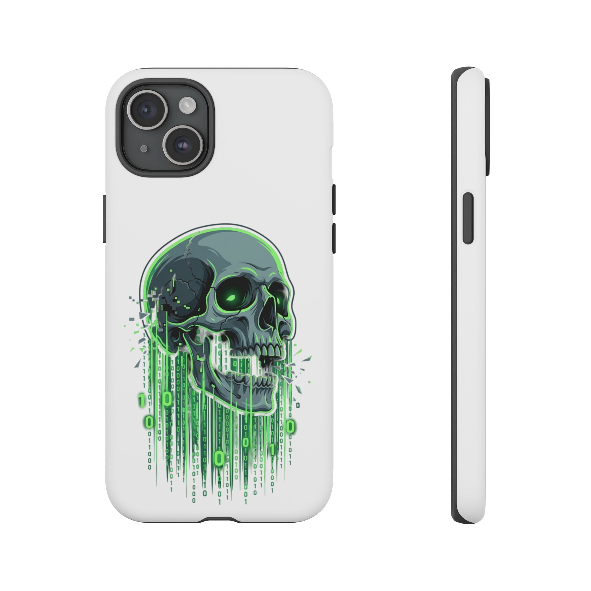 Skull Matrix Phone Case — Neon Green Cyberpunk Protective Case
