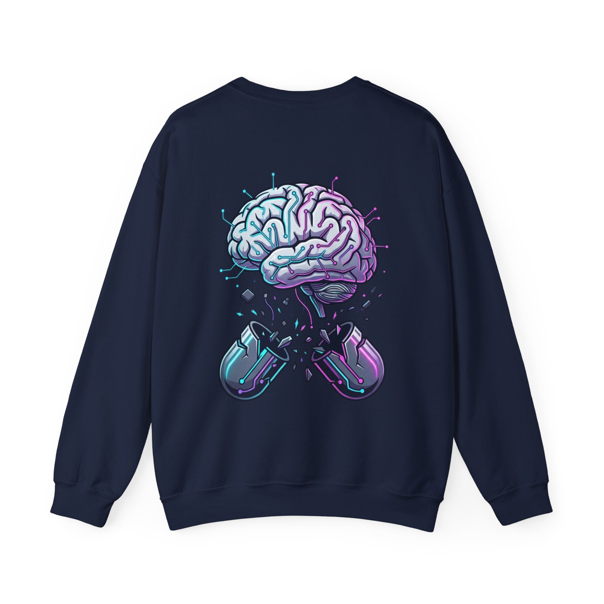 Crewneck Sweatshirt — Vaporwave Brain & Broken Mouse Graphic