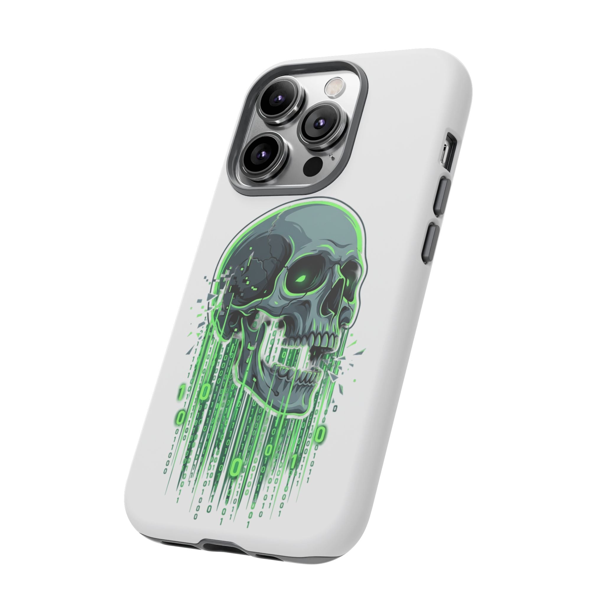 Skull Matrix Phone Case — Neon Green Cyberpunk Protective Case