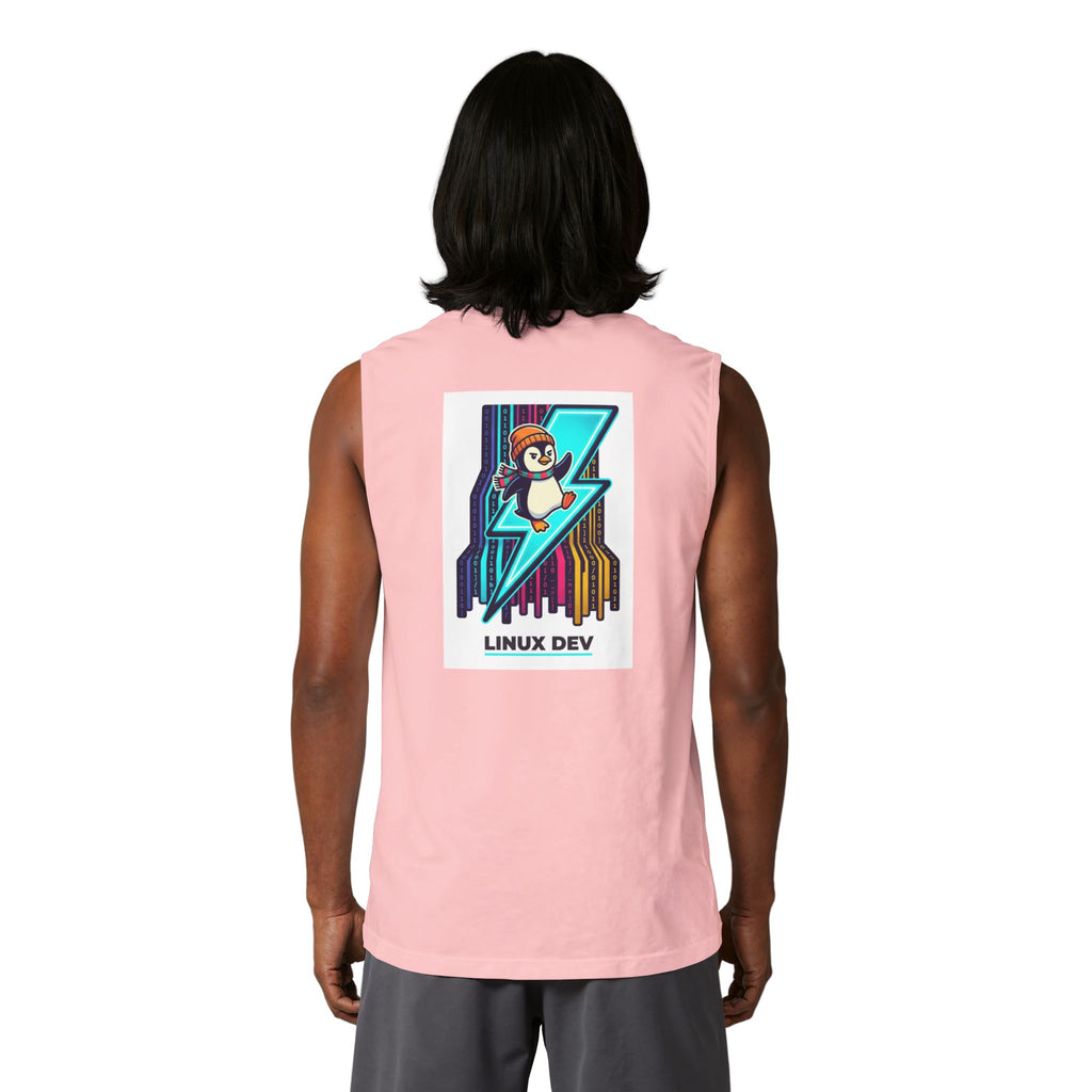 Linux Dev Penguin Muscle Tank — Retro Lightning Tech Tank Top