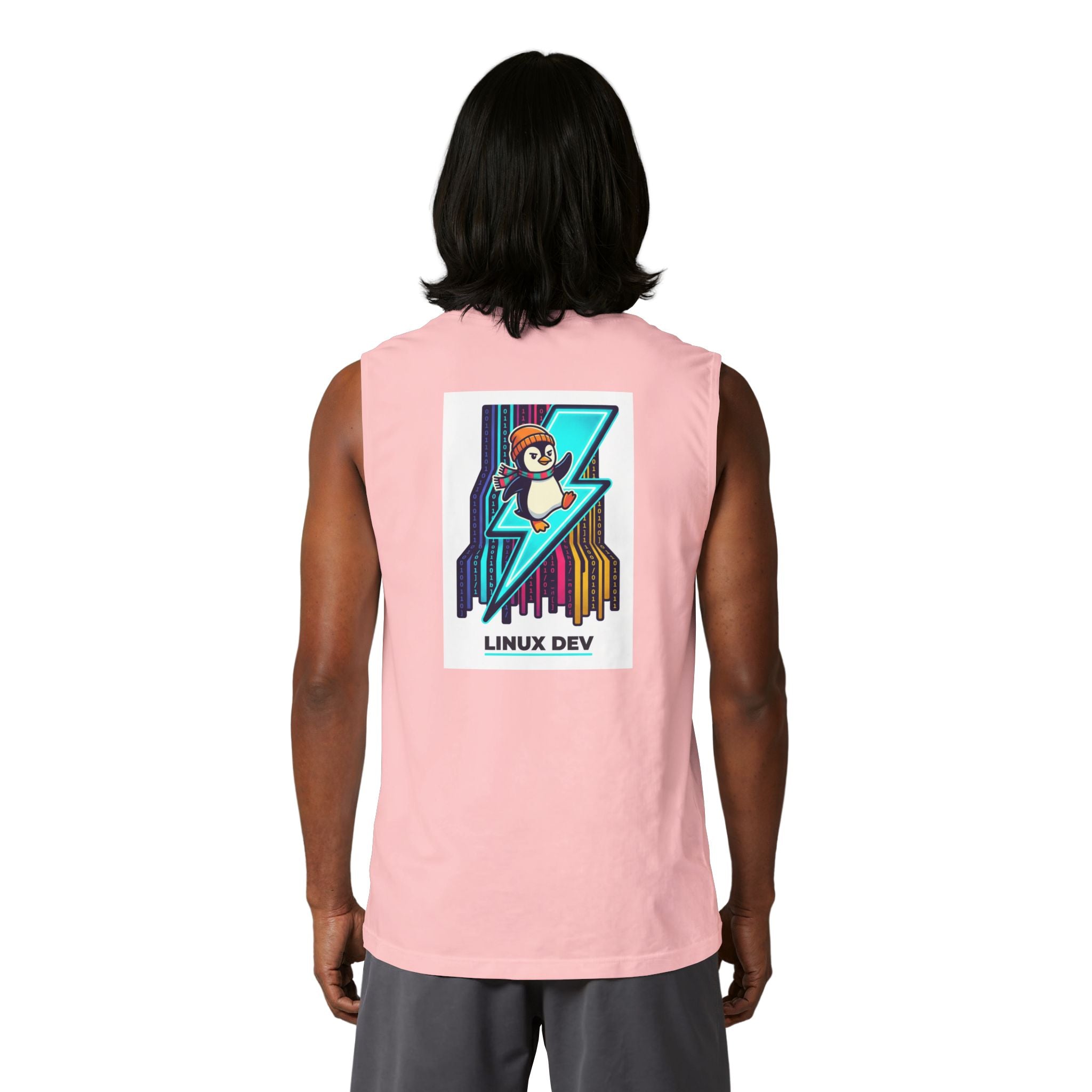 Linux Dev Penguin Muscle Tank — Retro Lightning Tech Tank Top