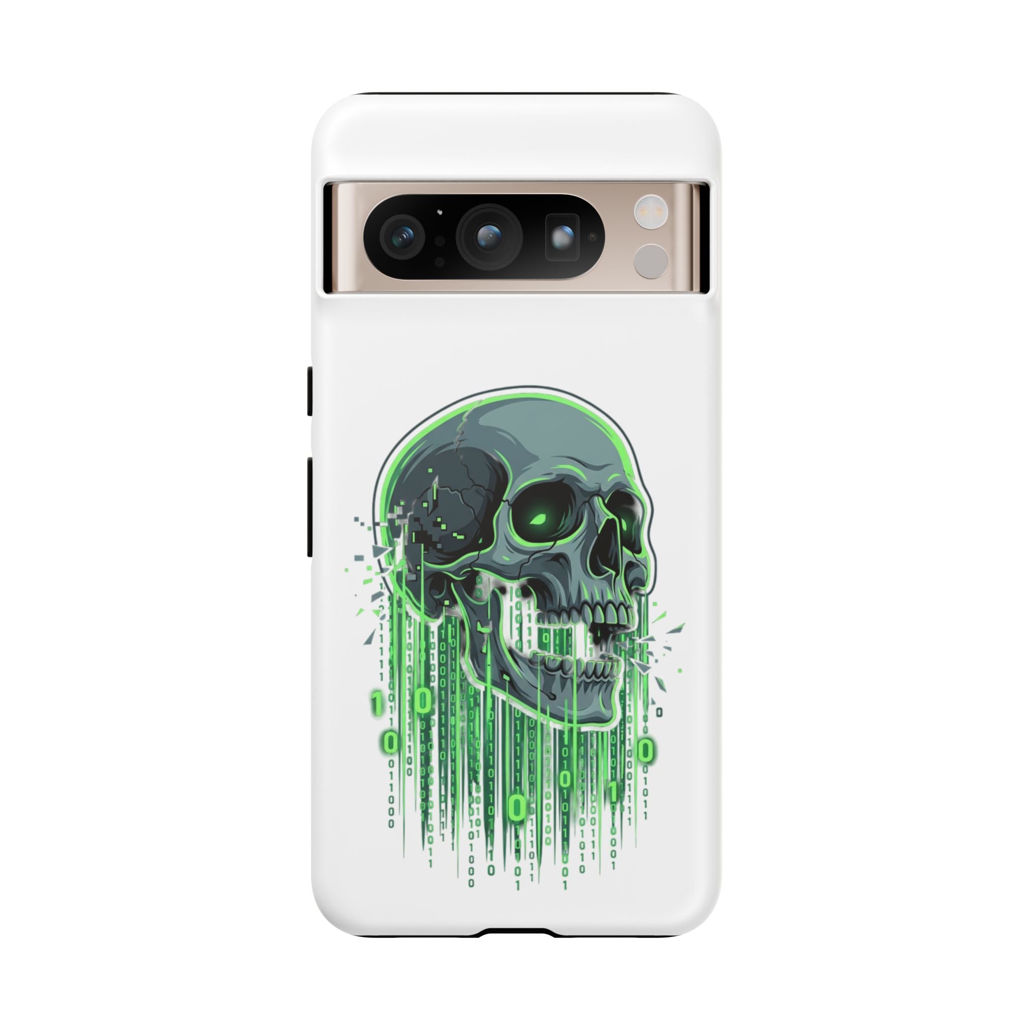 Skull Matrix Phone Case — Neon Green Cyberpunk Protective Case