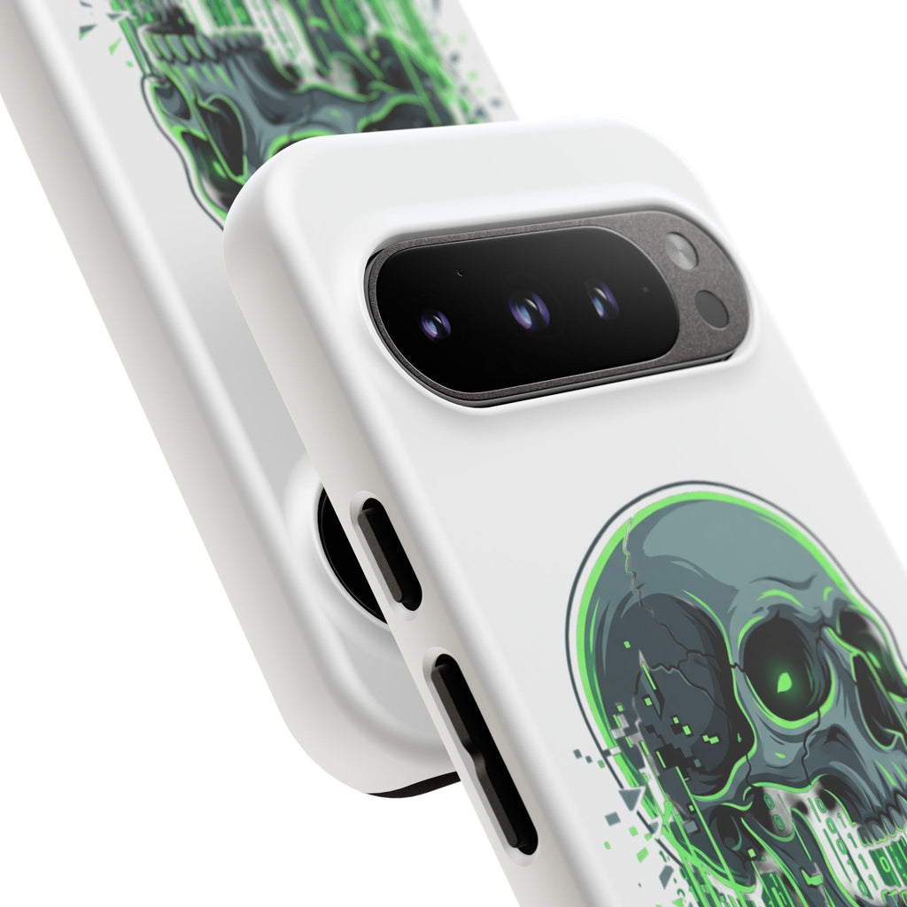 Skull Matrix Phone Case — Neon Green Cyberpunk Protective Case