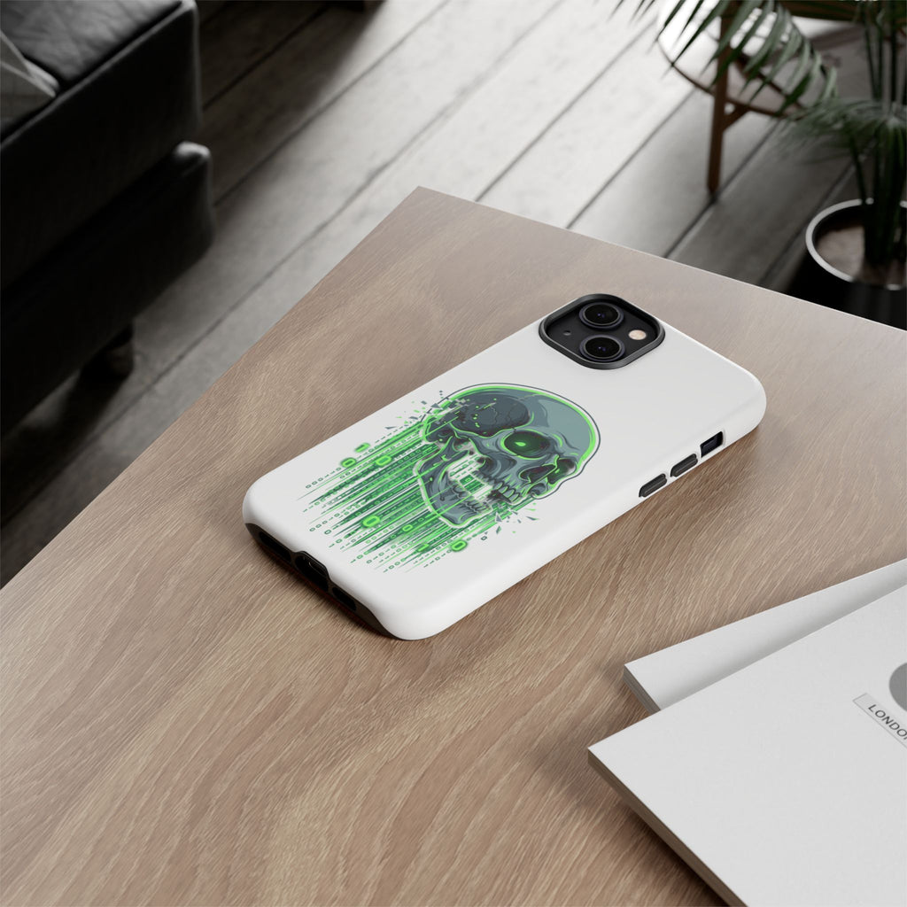 Skull Matrix Phone Case — Neon Green Cyberpunk Protective Case