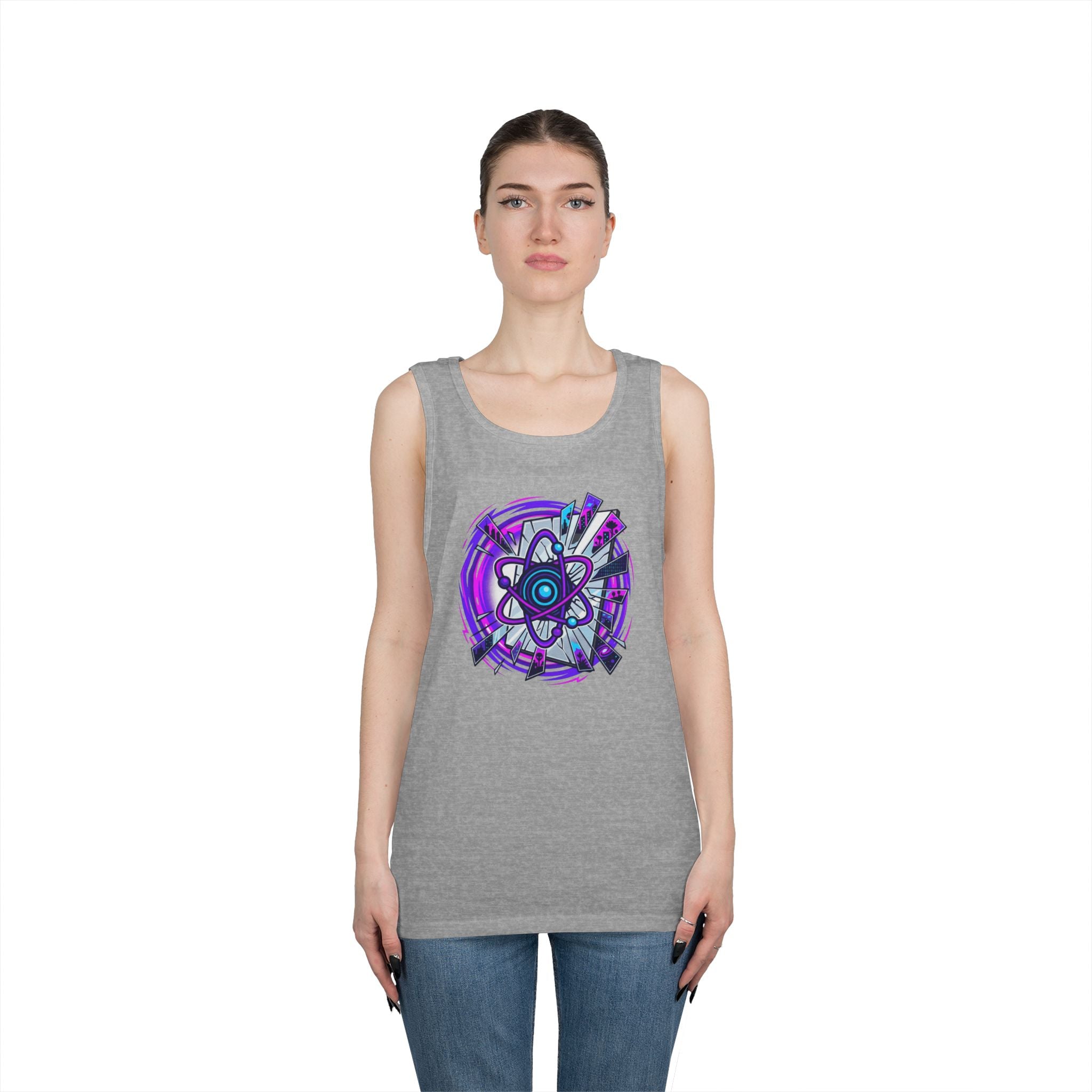 Atomic Vibe Tank Top — Neon Purple Science Atom Graphic